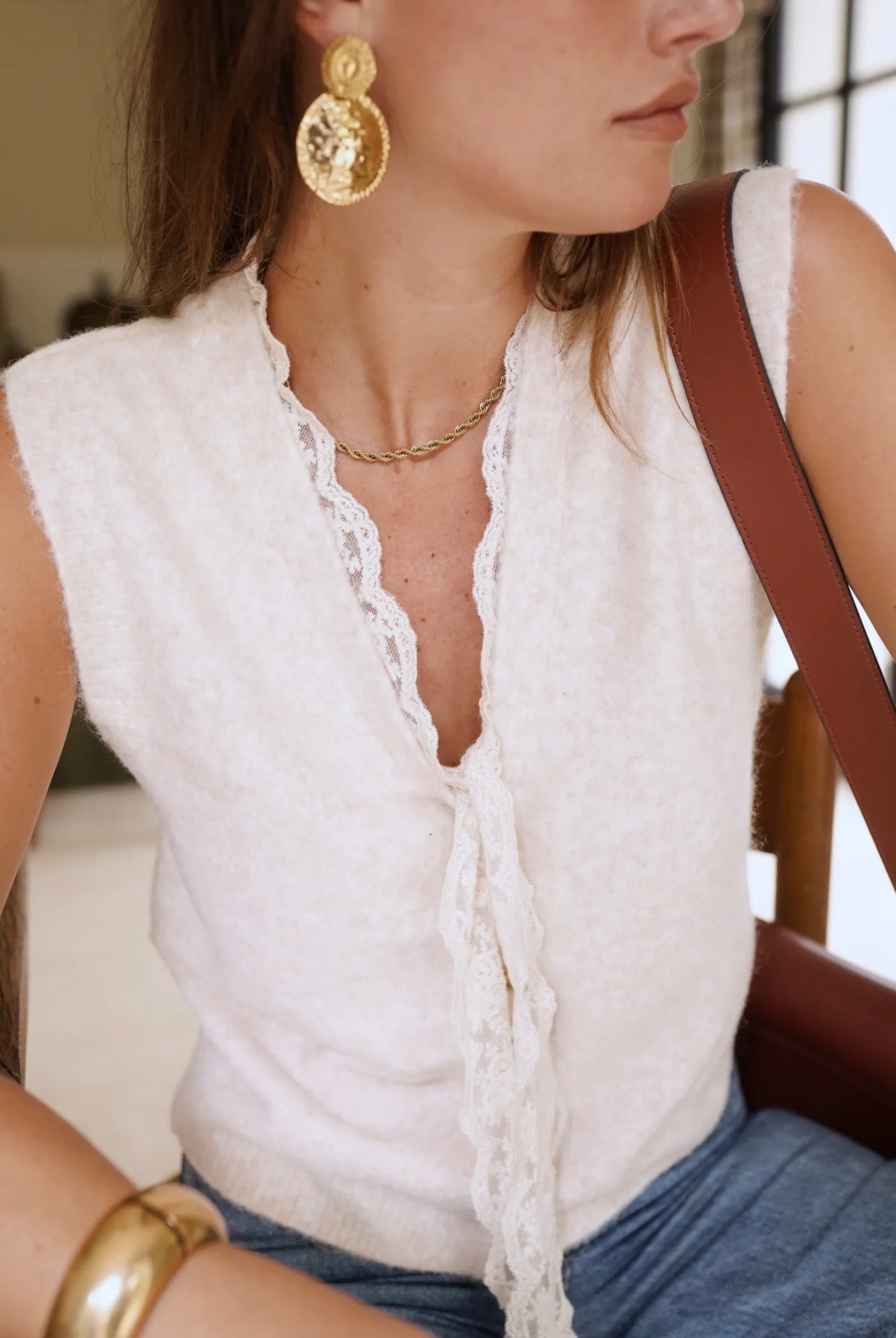 Pull sans manches LEXXIE beige