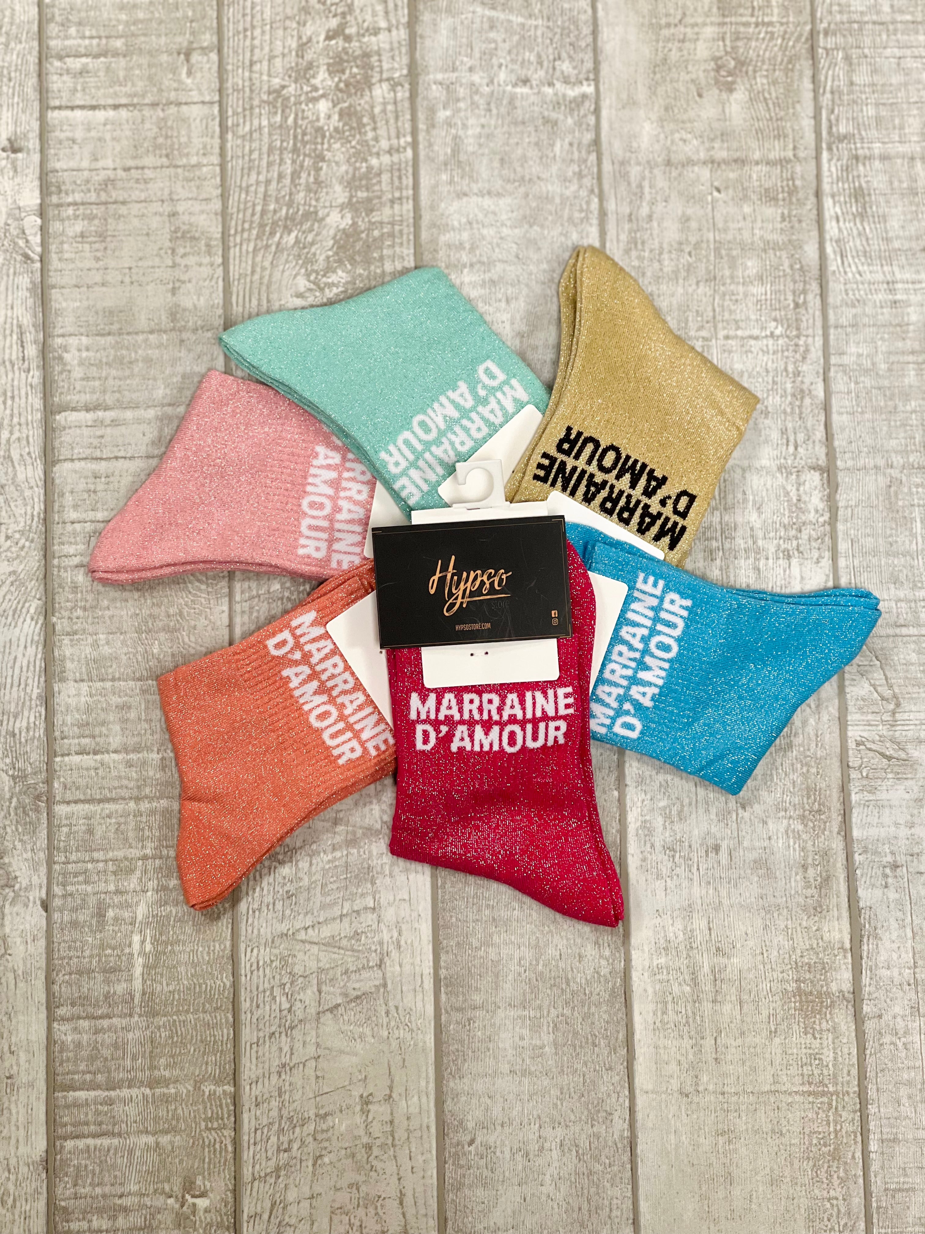 Chaussettes à paillettes MARRAINE D'AMOUR