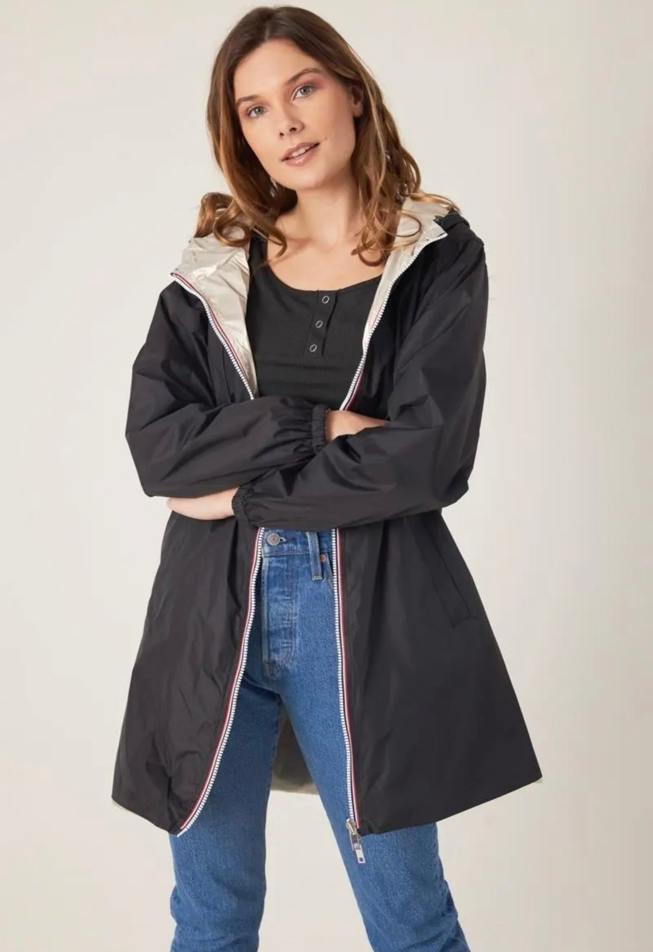 Parka réversible AGATA noir coupe longue