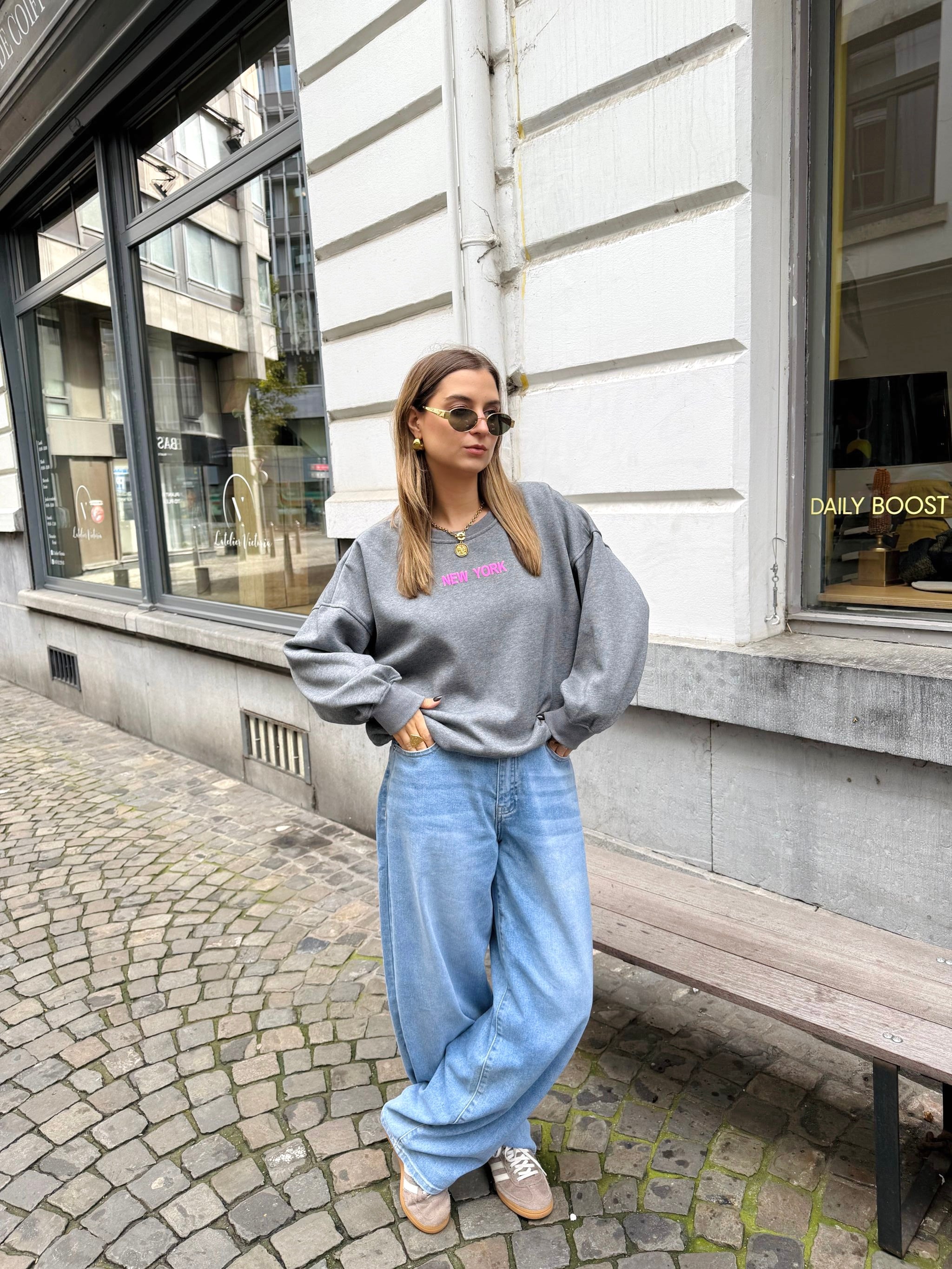 Sweat NEW YORK gris intérieur velours