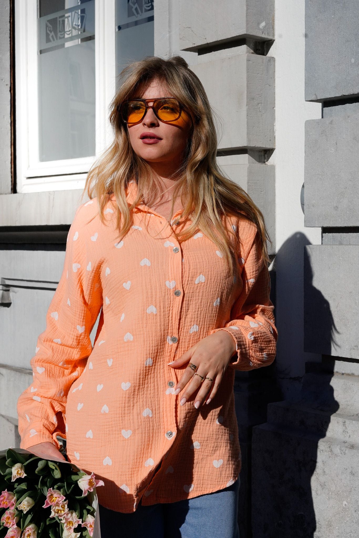 Chemisier en gaze de coton CORAZON orange corail