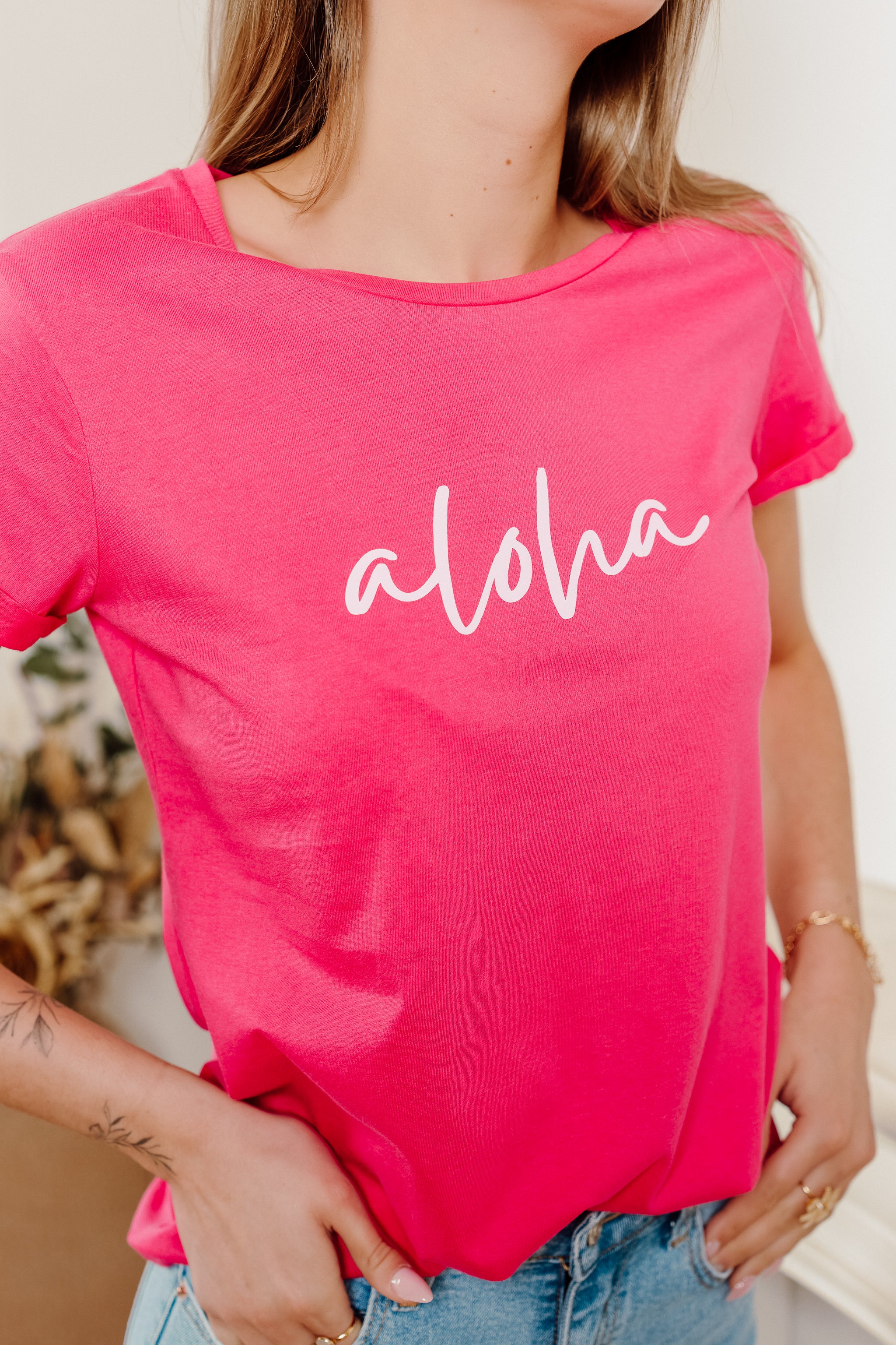 ALOHA fuchsiafarbenes T-Shirt