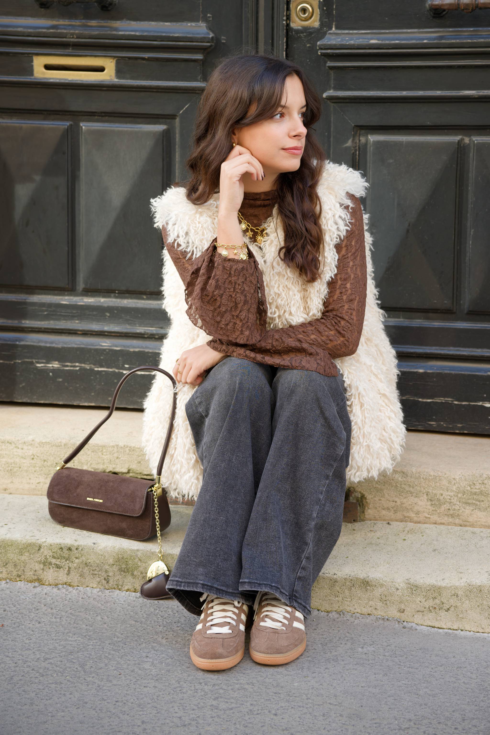 Gilet sans manches TYSS fausse peau blanc crème