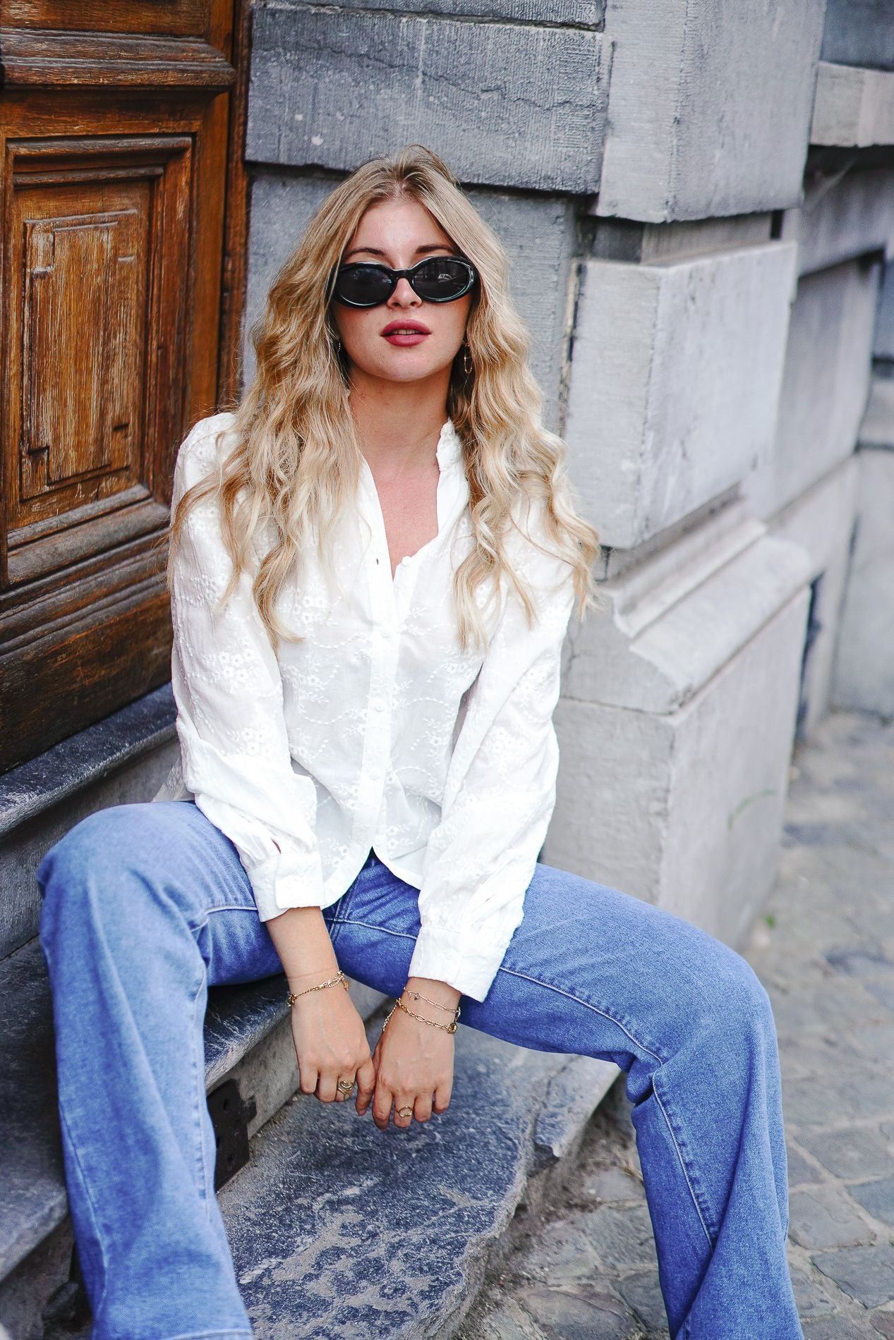 Jeans wide leg RACHEL bleu denim