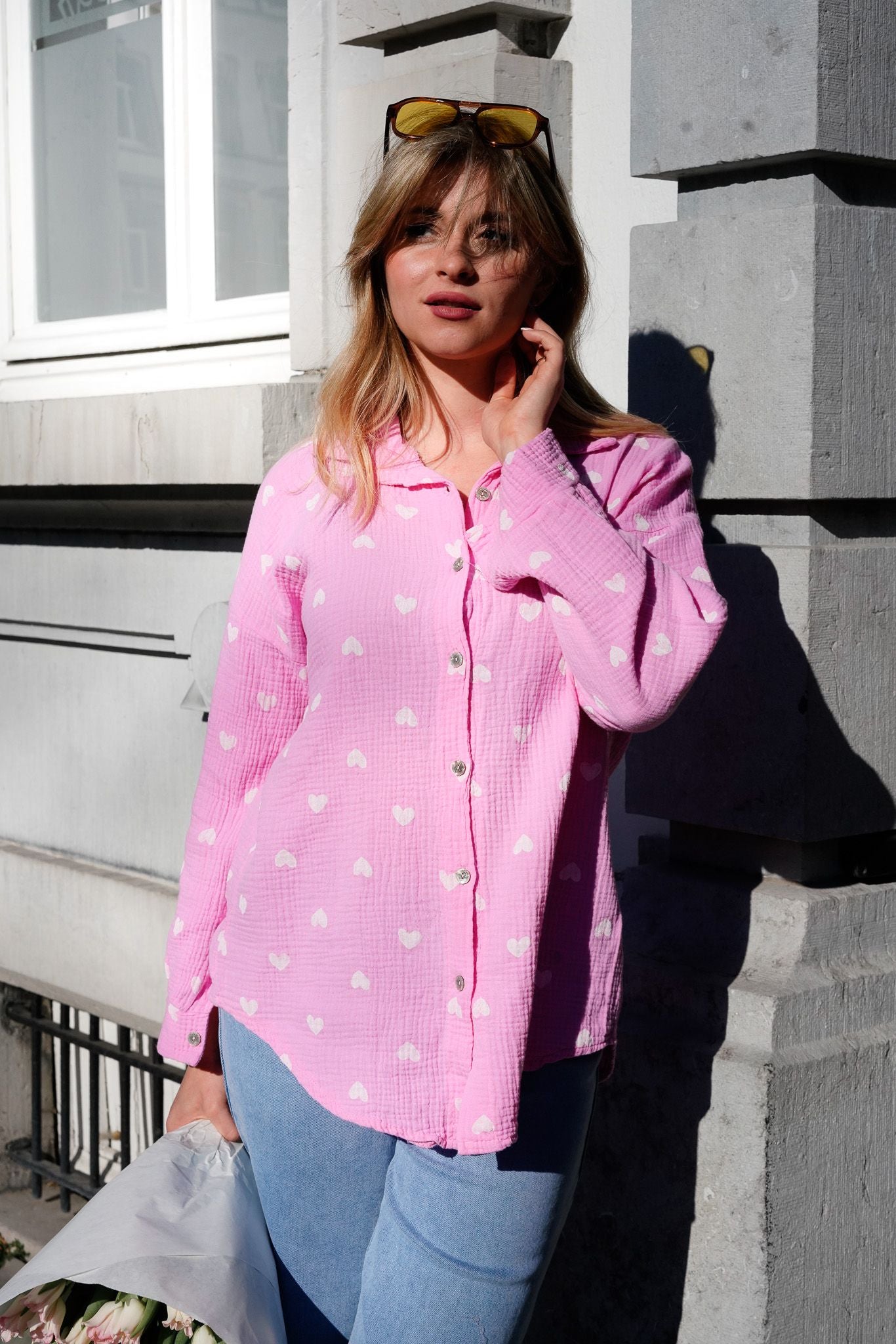 Chemisier en gaze de coton CORAZON baby rose