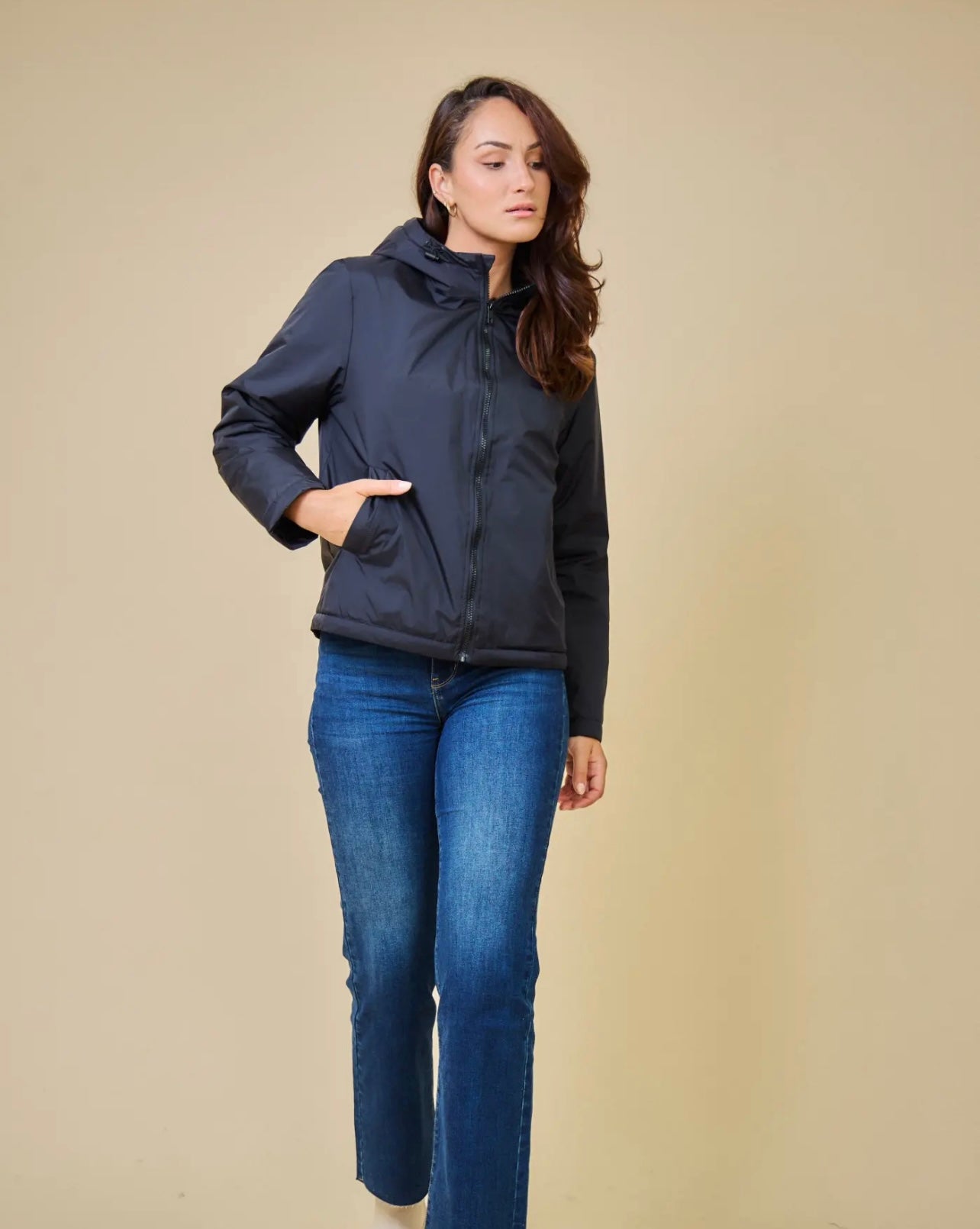 Parka de pluie courte et fourrée JUSTINE noir