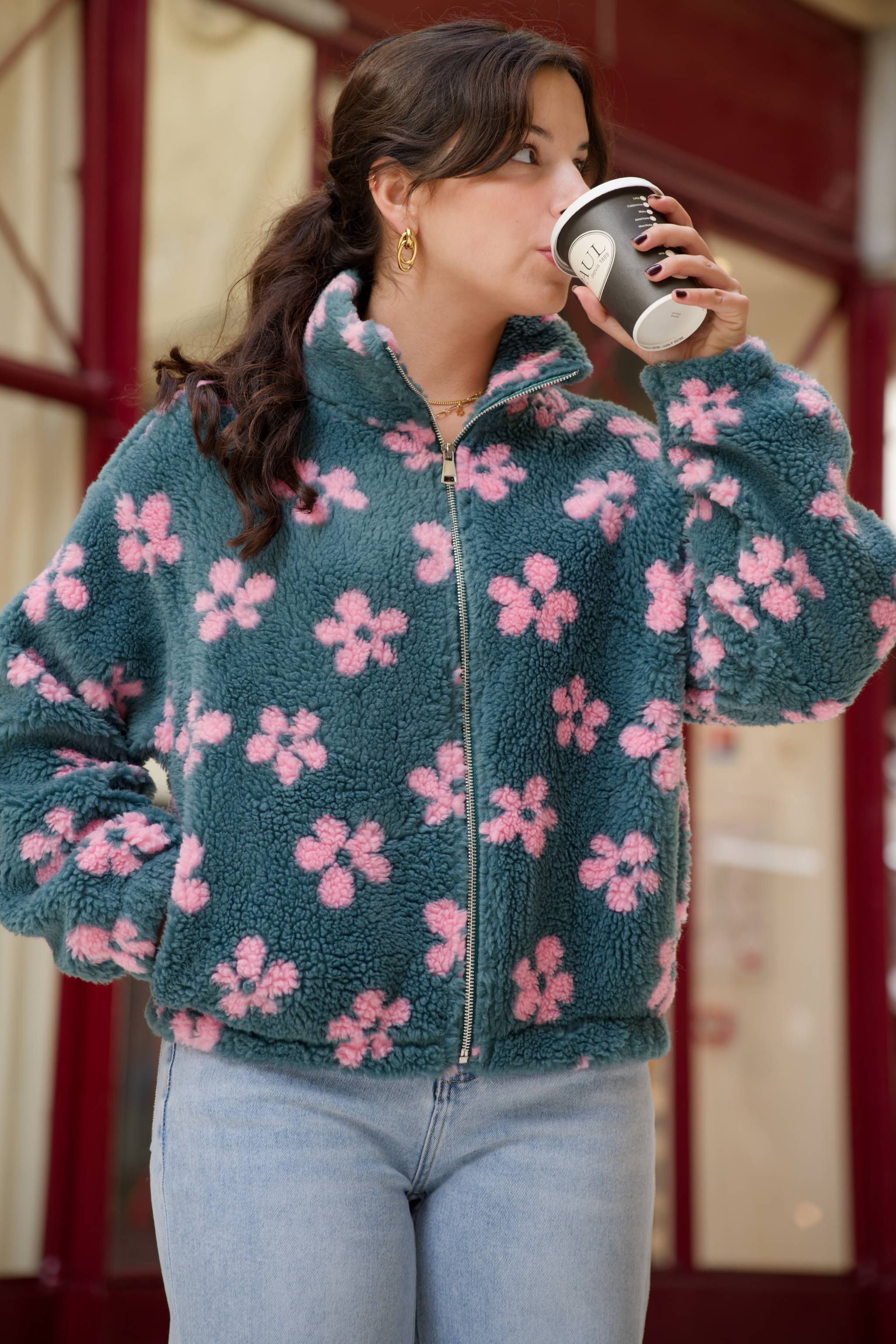 Veste bouclette YORY bleu céladon