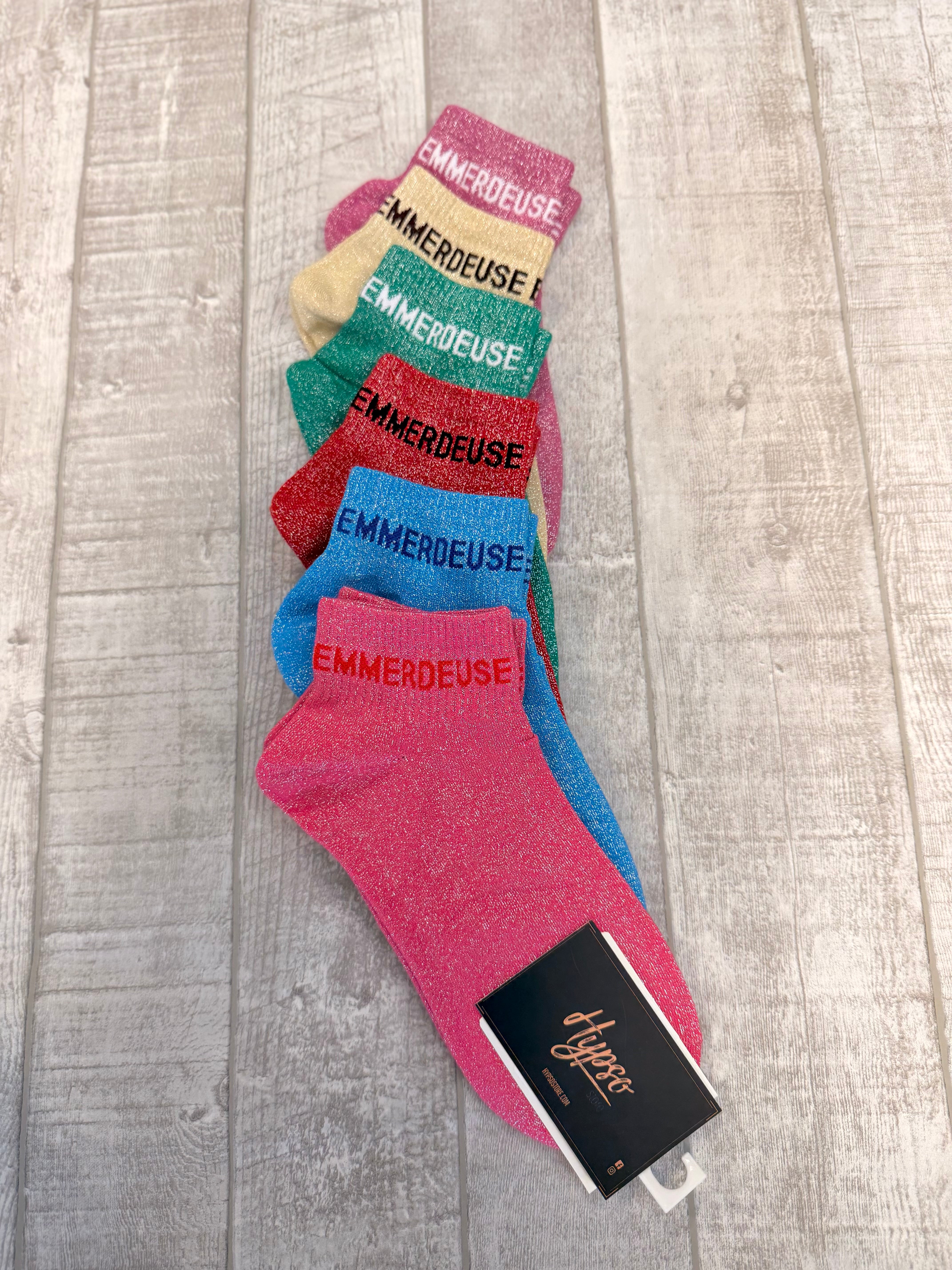 Chaussettes courtes à paillettes EMMERDEUSE