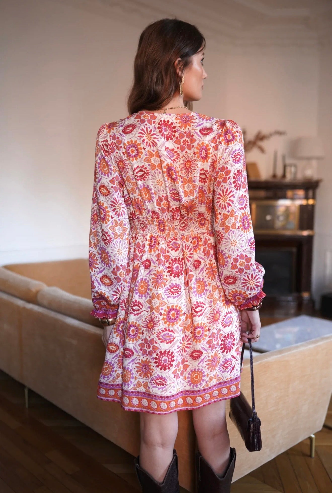 Robe MAUREA orange et fuchsia
