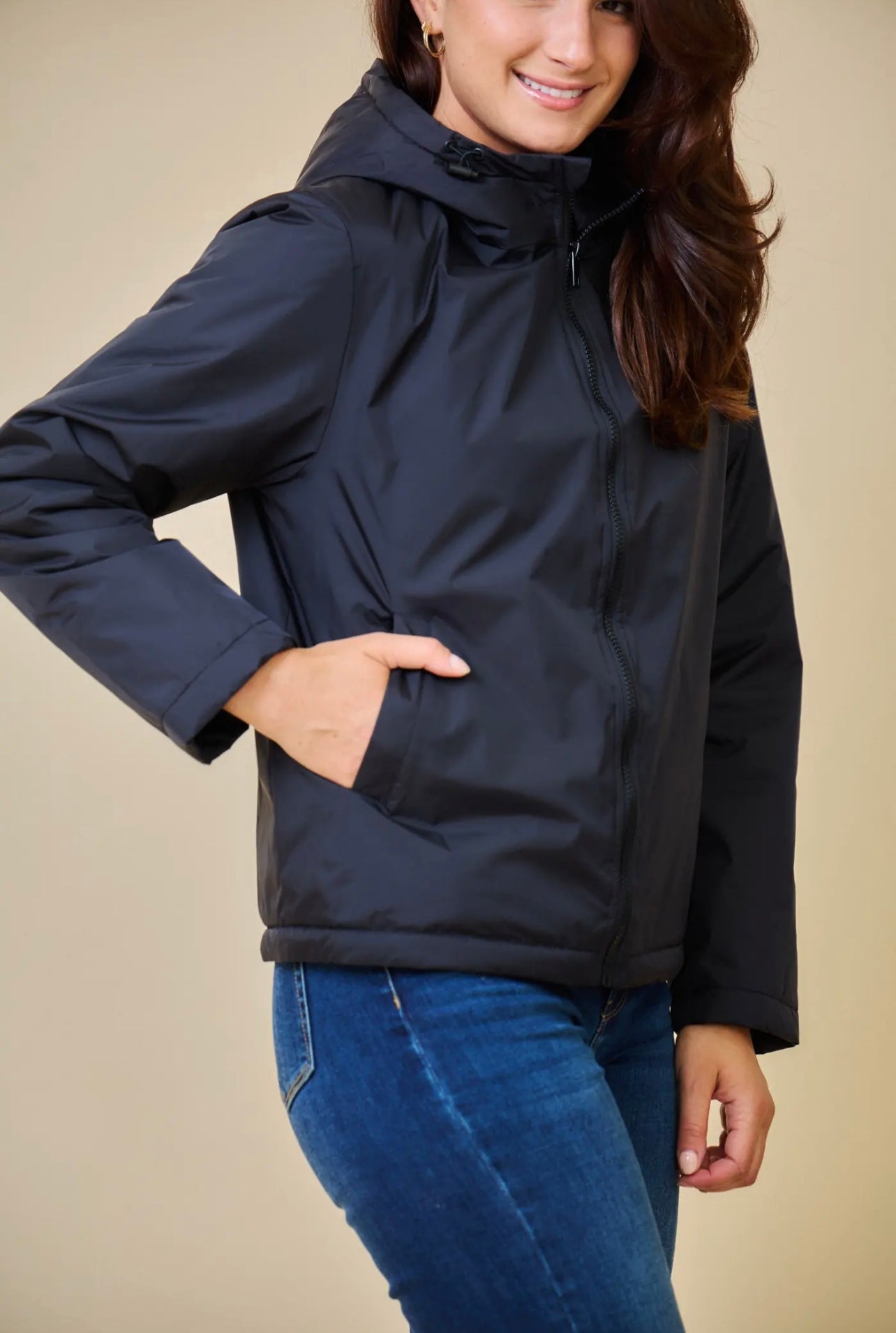 Parka de pluie courte et fourrée JUSTINE noir