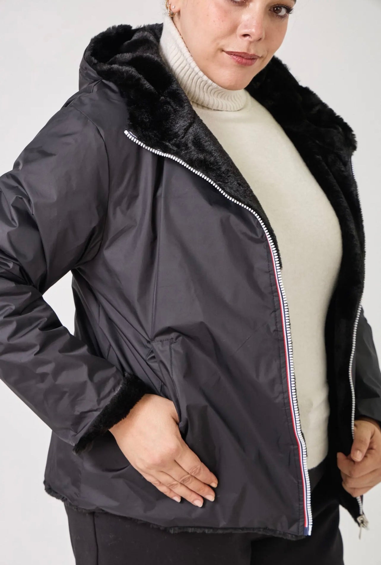 Parka HAPPY SIZE réversible courte fourrée LYNDA noir