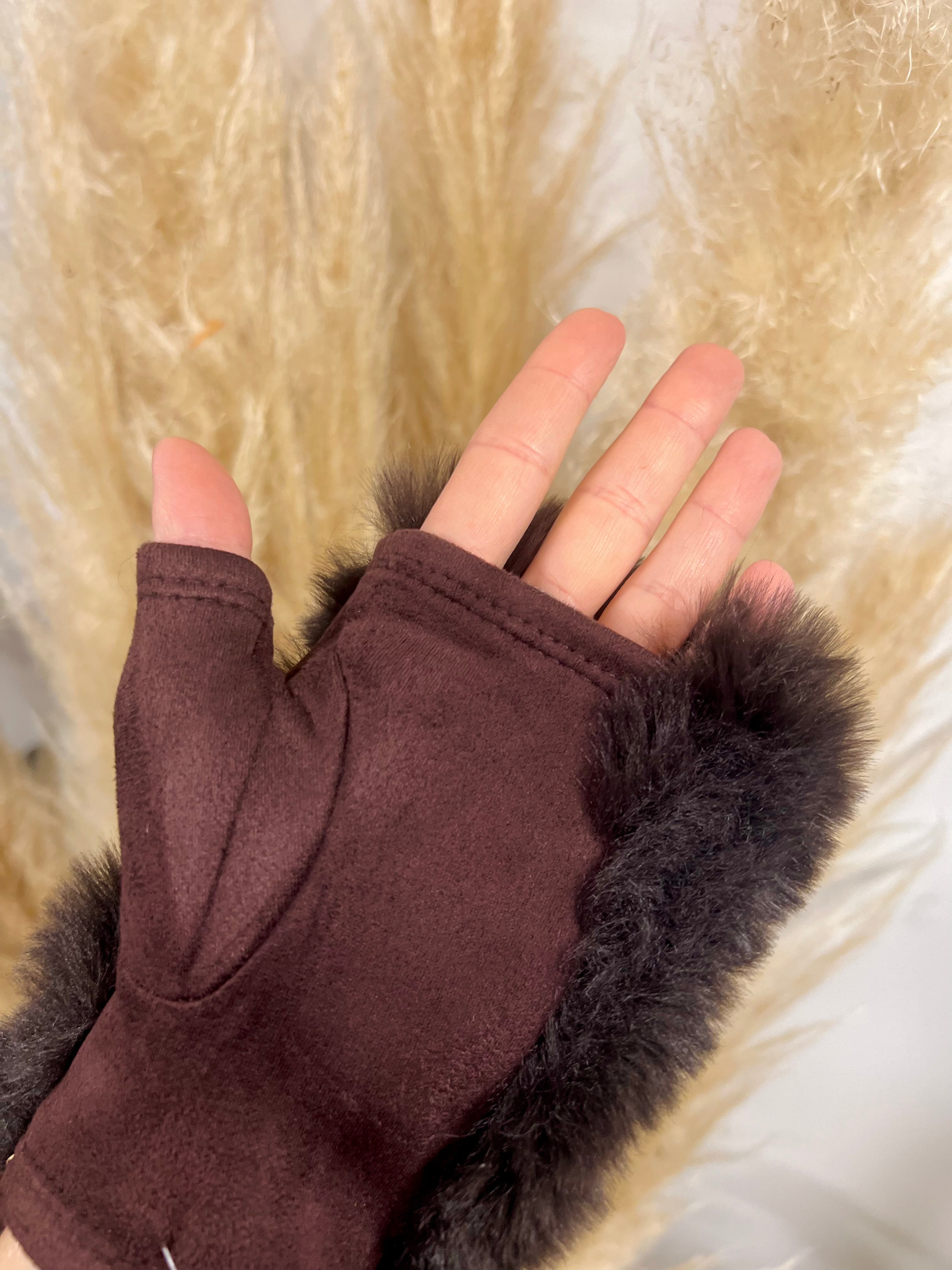 Mitaines fausse fourrure brun