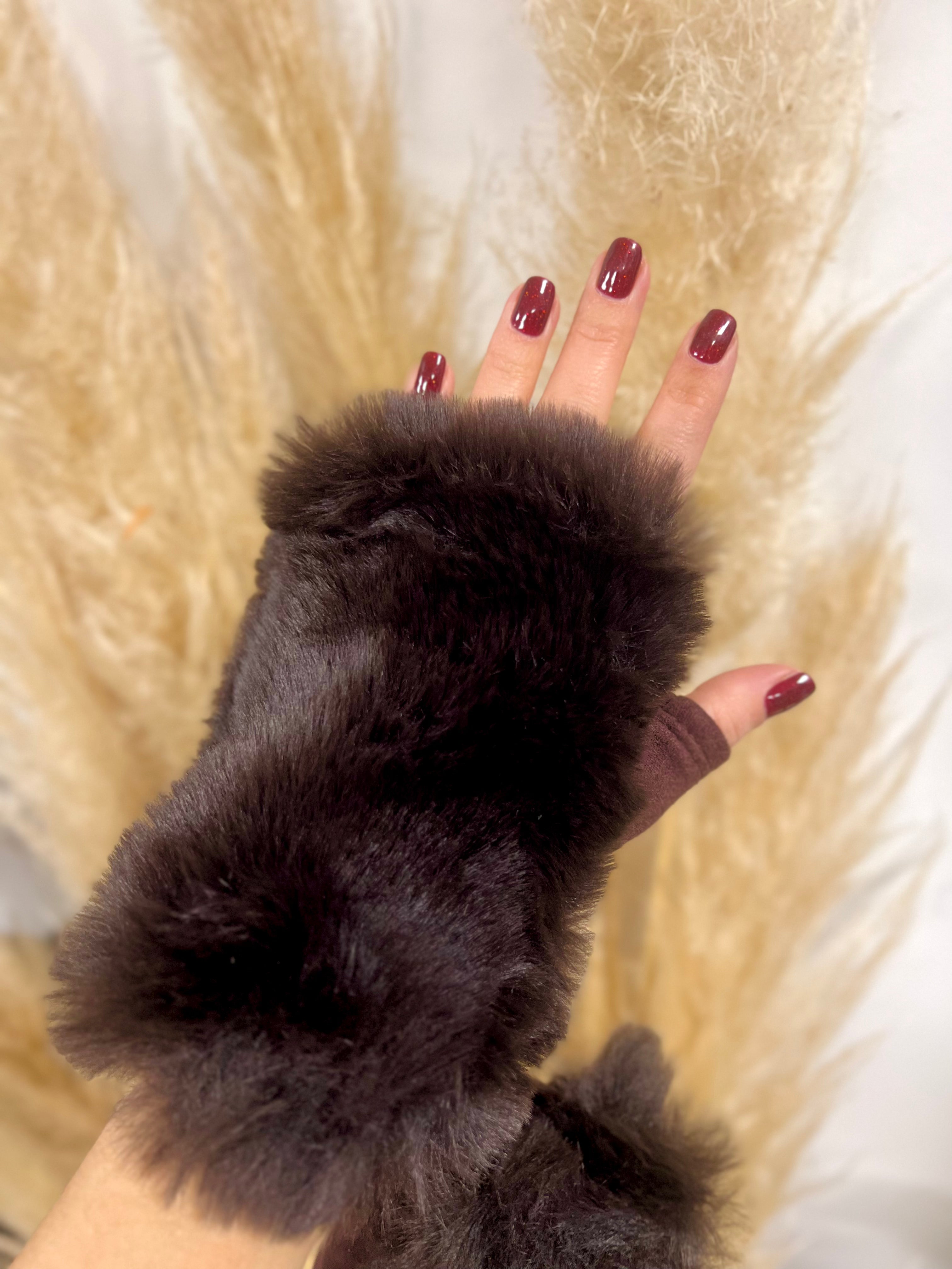 Mitaines fausse fourrure brun