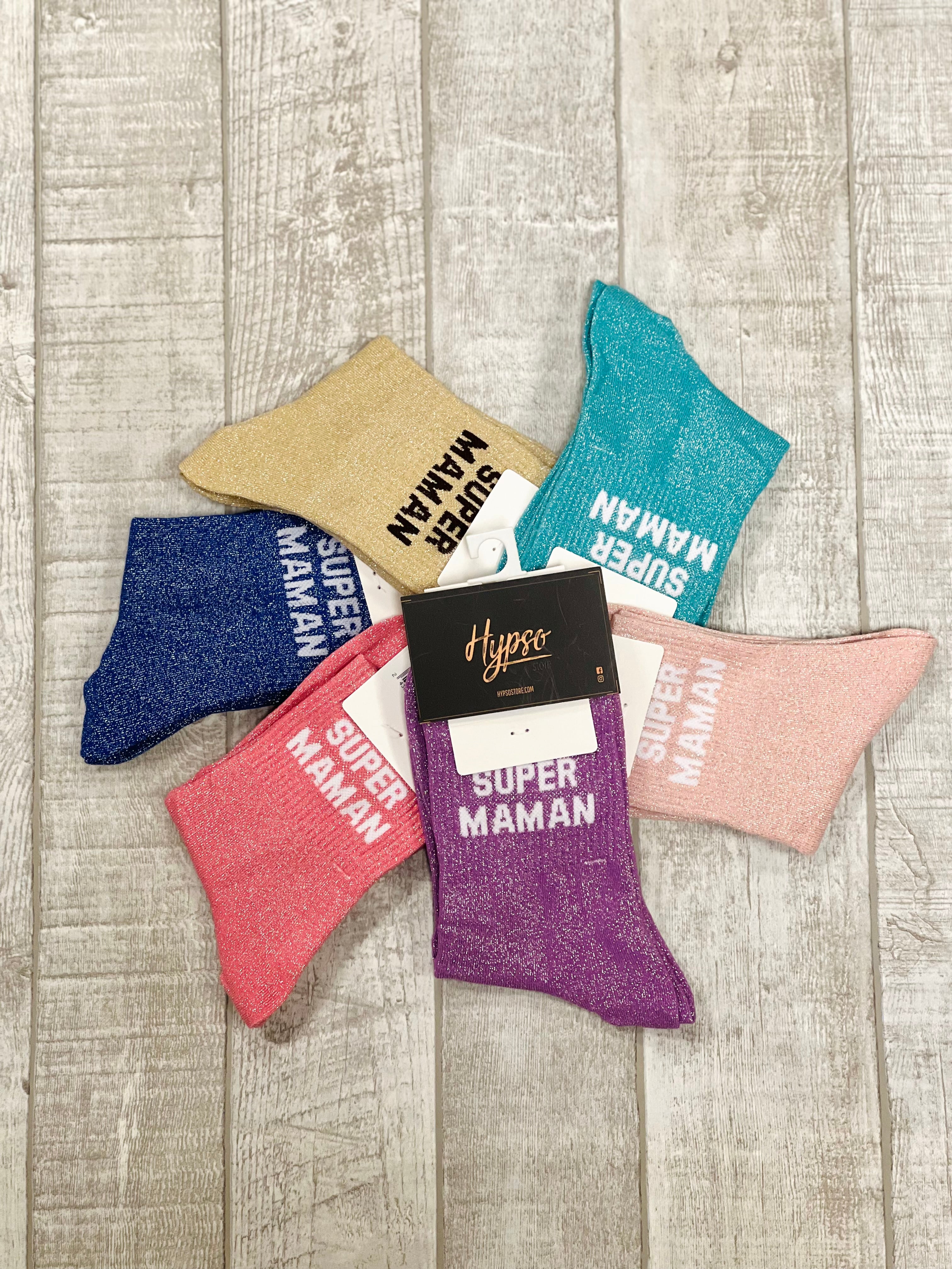 Chaussettes à paillettes SUPER MAMAN