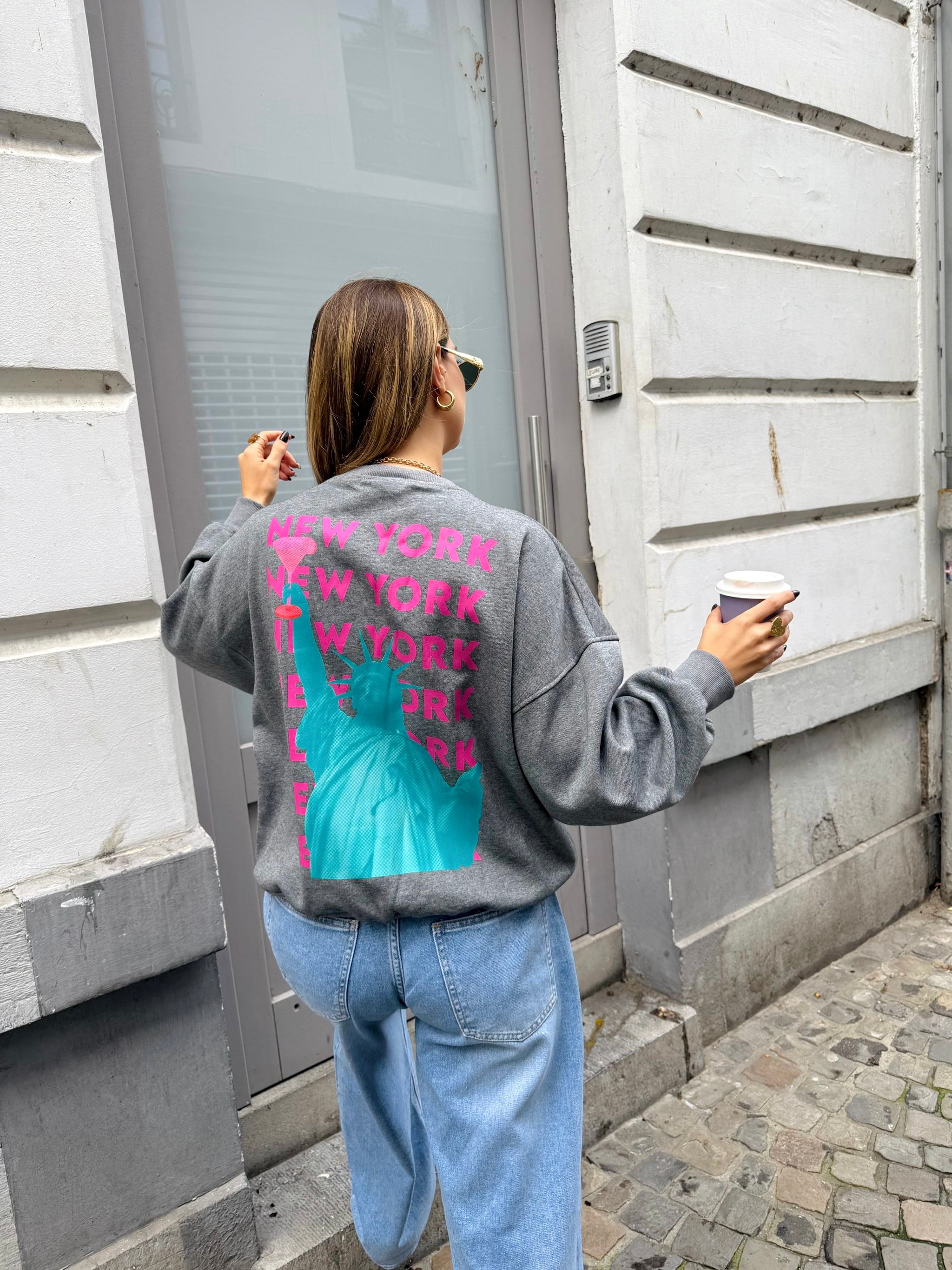 Sweat NEW YORK gris intérieur velours