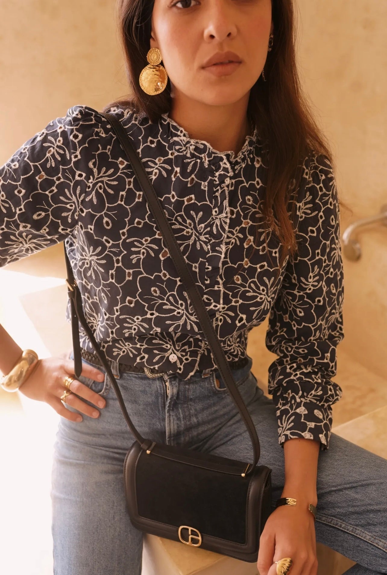 Blouse à boutons LEONIE bleu marine