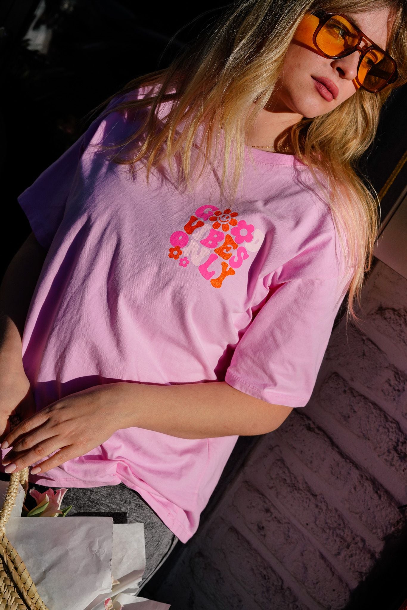 Tee-shirt GOOD VIBES ONLY rose