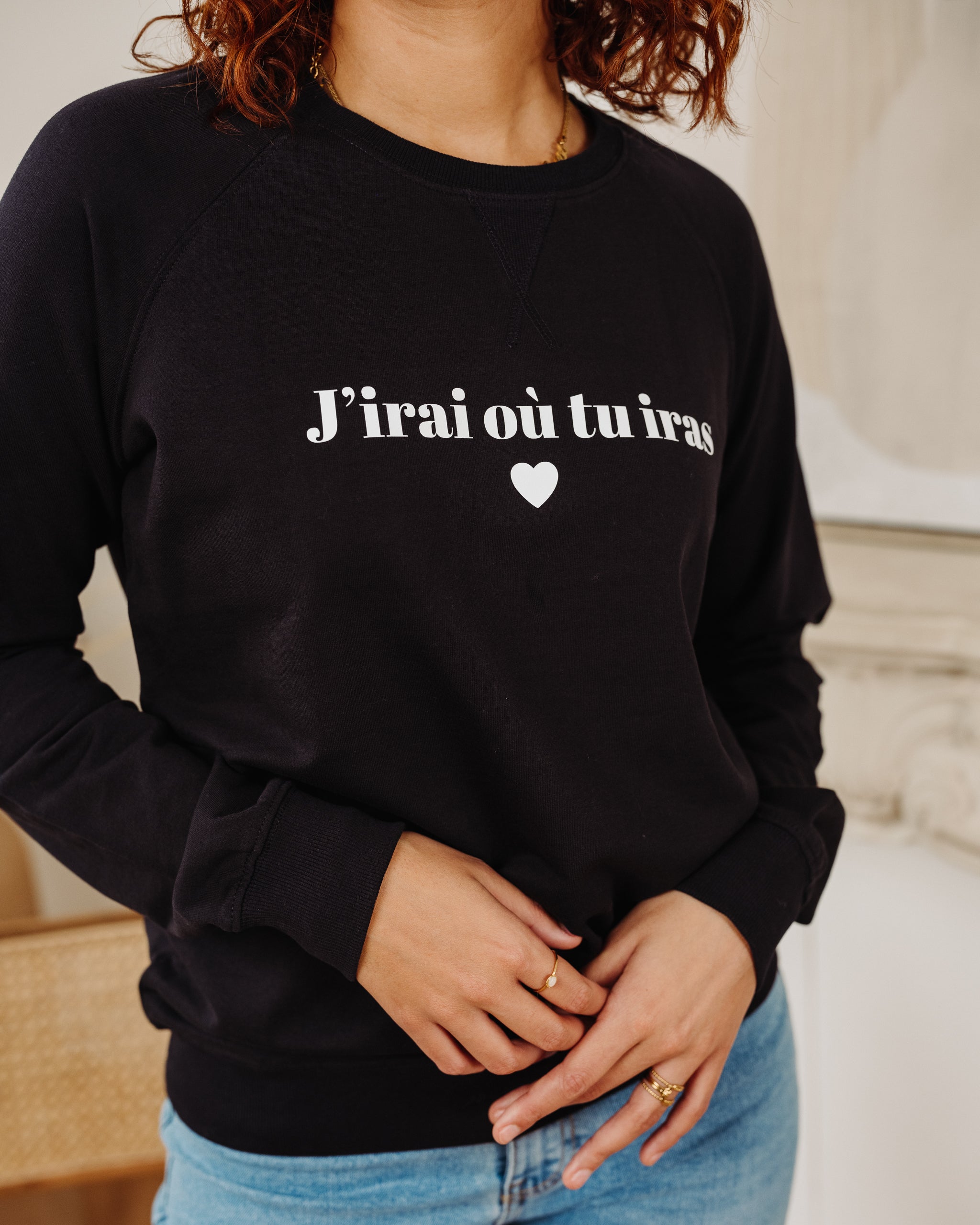 Sweatshirt „Ich gehe überall hin, wohin du auch gehst“ in Marineblau