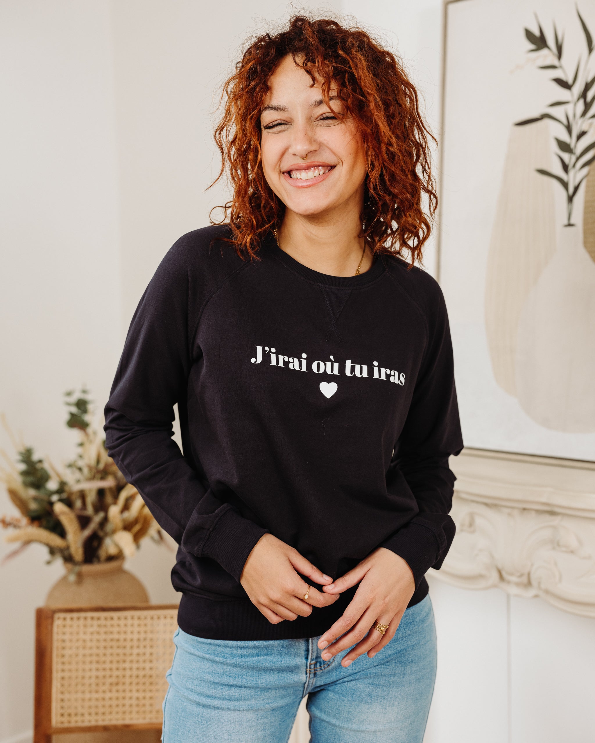 Sweatshirt „Ich gehe überall hin, wohin du auch gehst“ in Marineblau