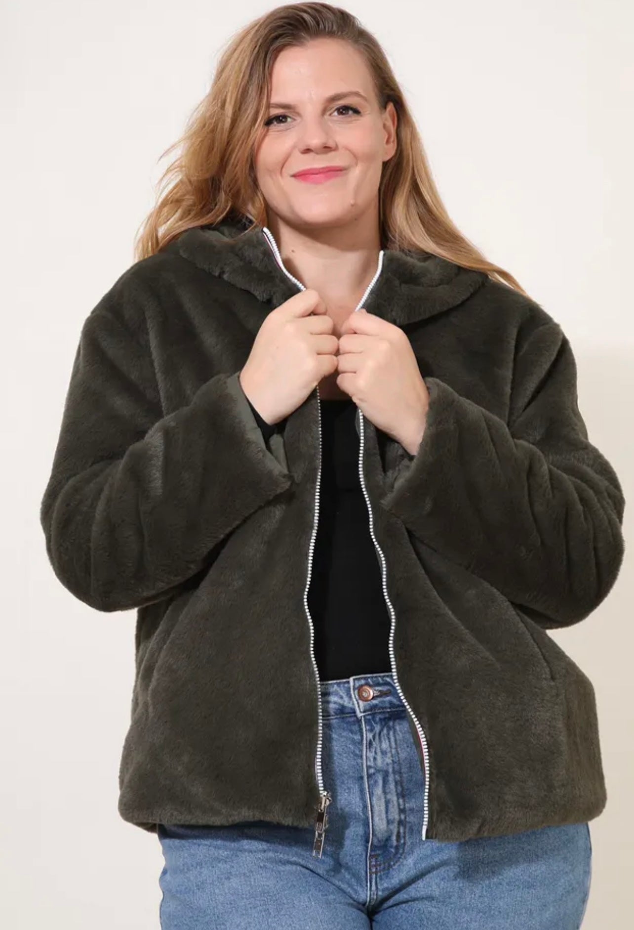 Parka HAPPY SIZE réversible courte fourrée LYNDA kaki