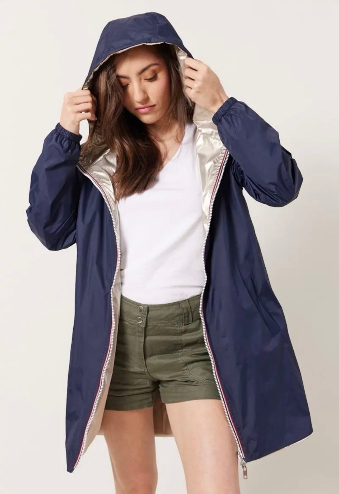 Parka réversible AGATA bleu marine coupe longue