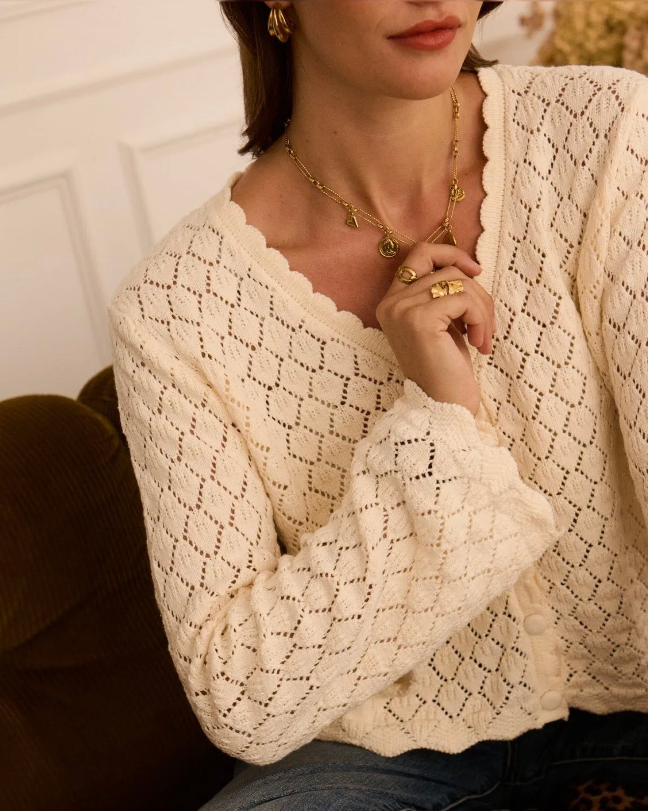Gilet en crochet AXELIA beige
