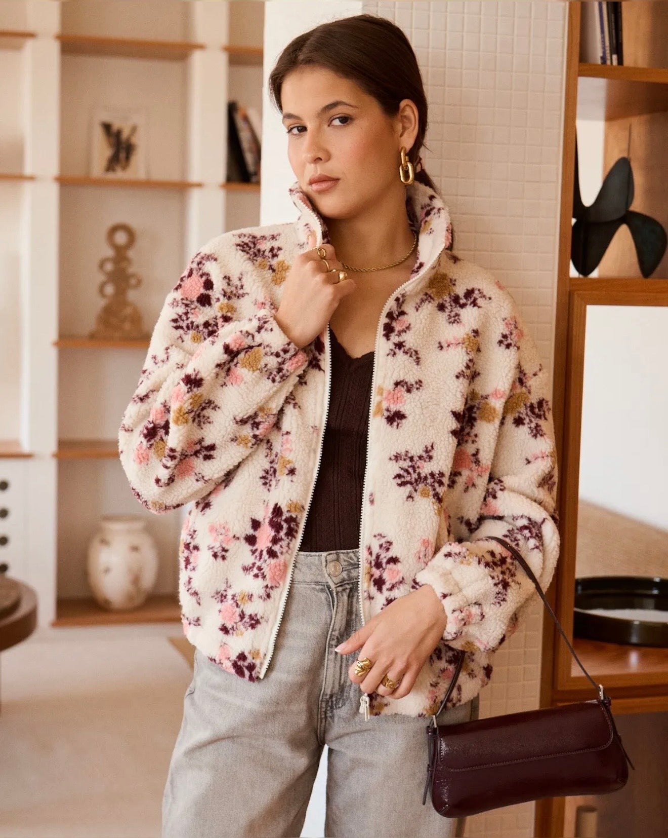 Veste bouclette SOYA imprimé fleuri