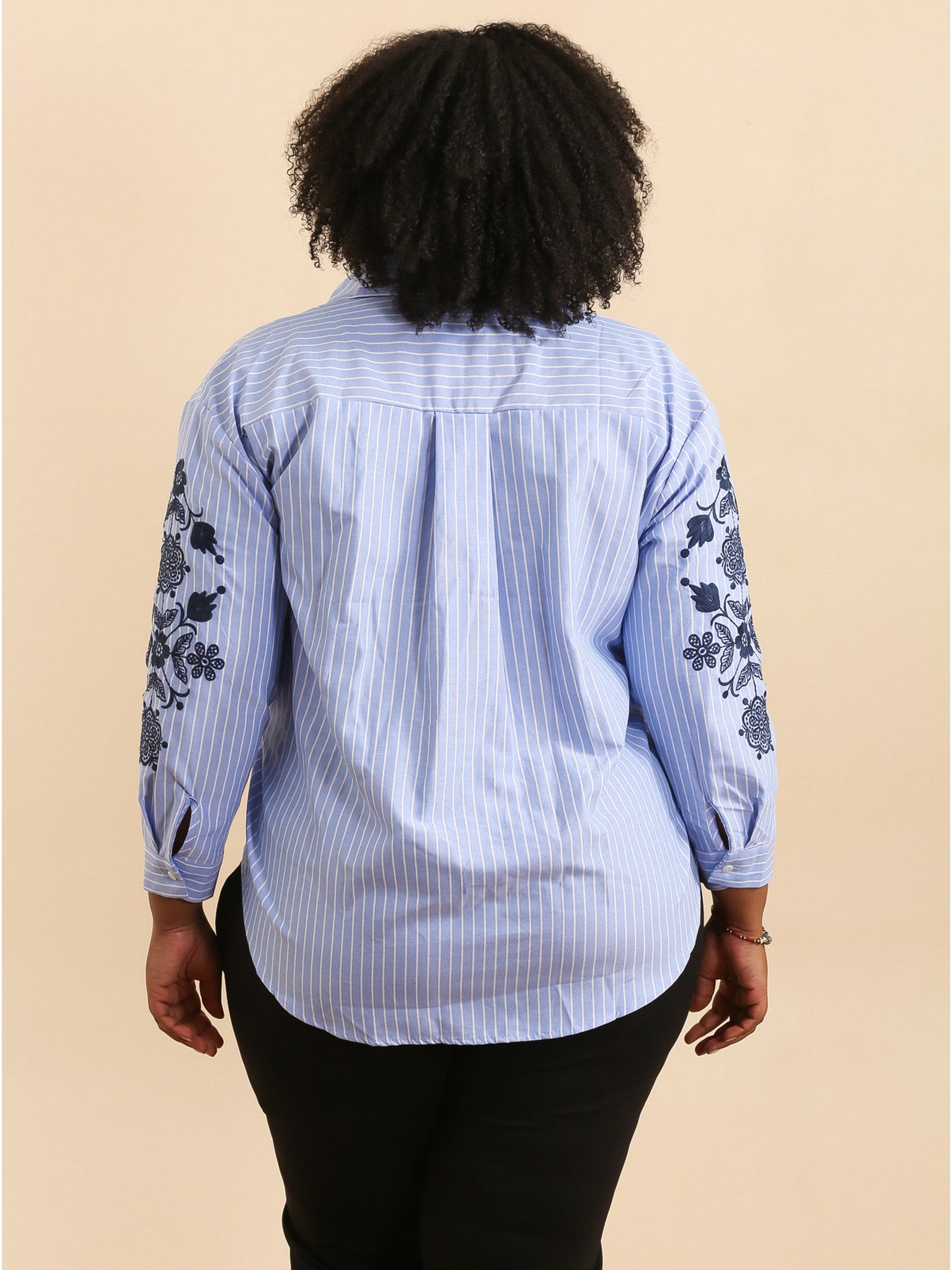 Chemisier rayé GRACE bleu ciel avec broderie