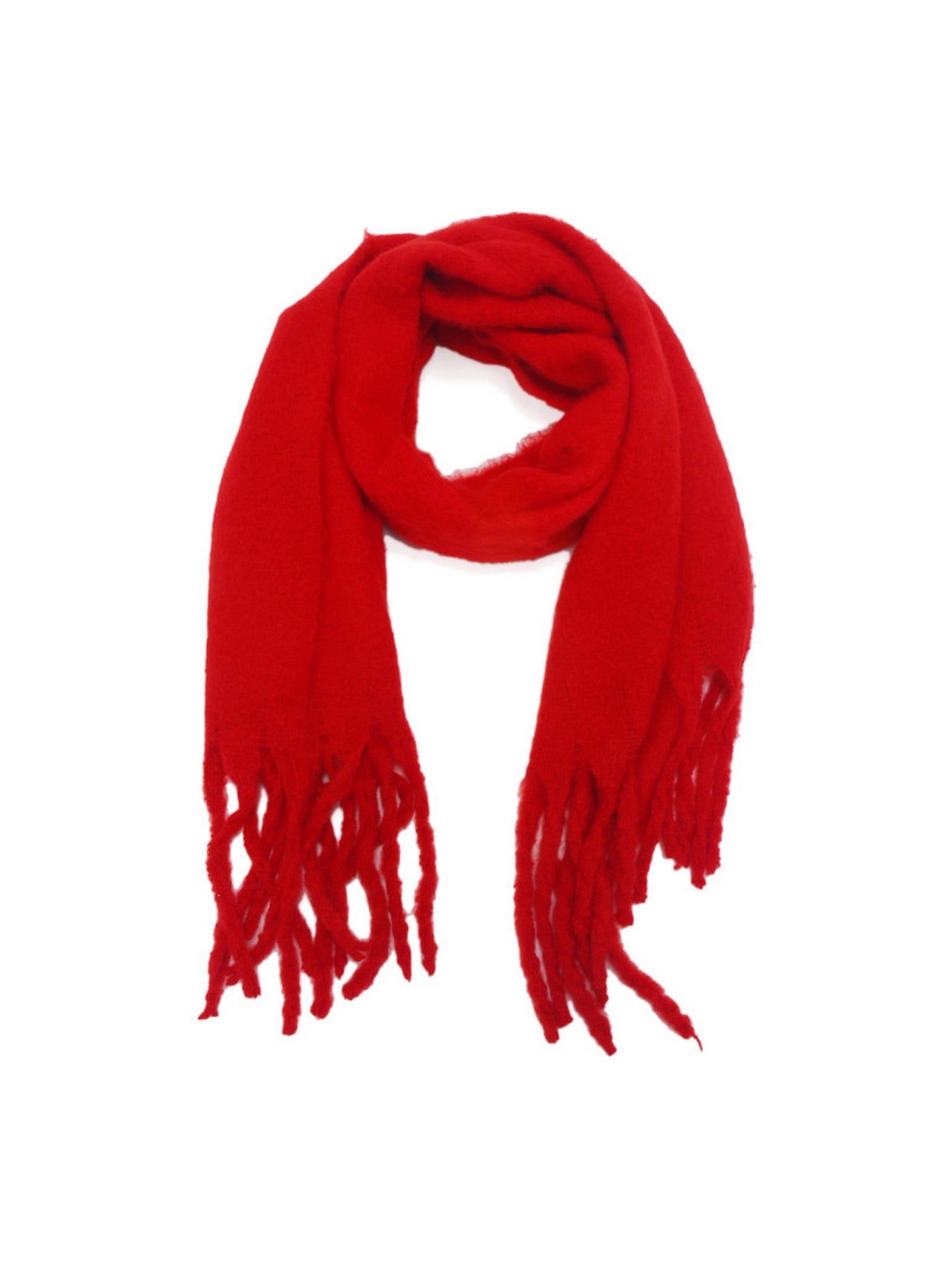 Écharpe recyclée rouge avec franges