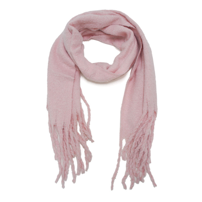 Echarpe recyclée rose poudré avec franges