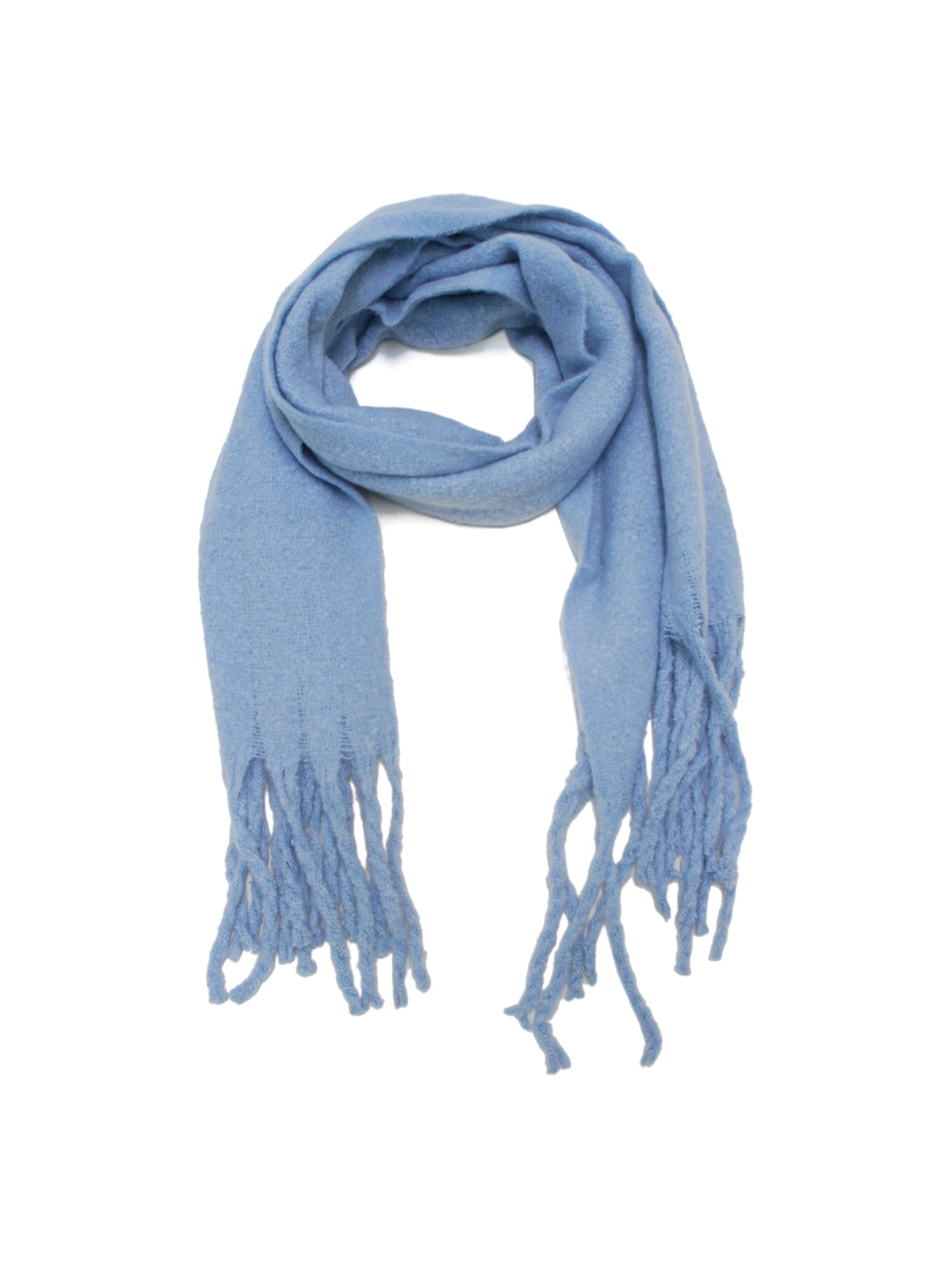 Écharpe recyclée bleu denim avec franges