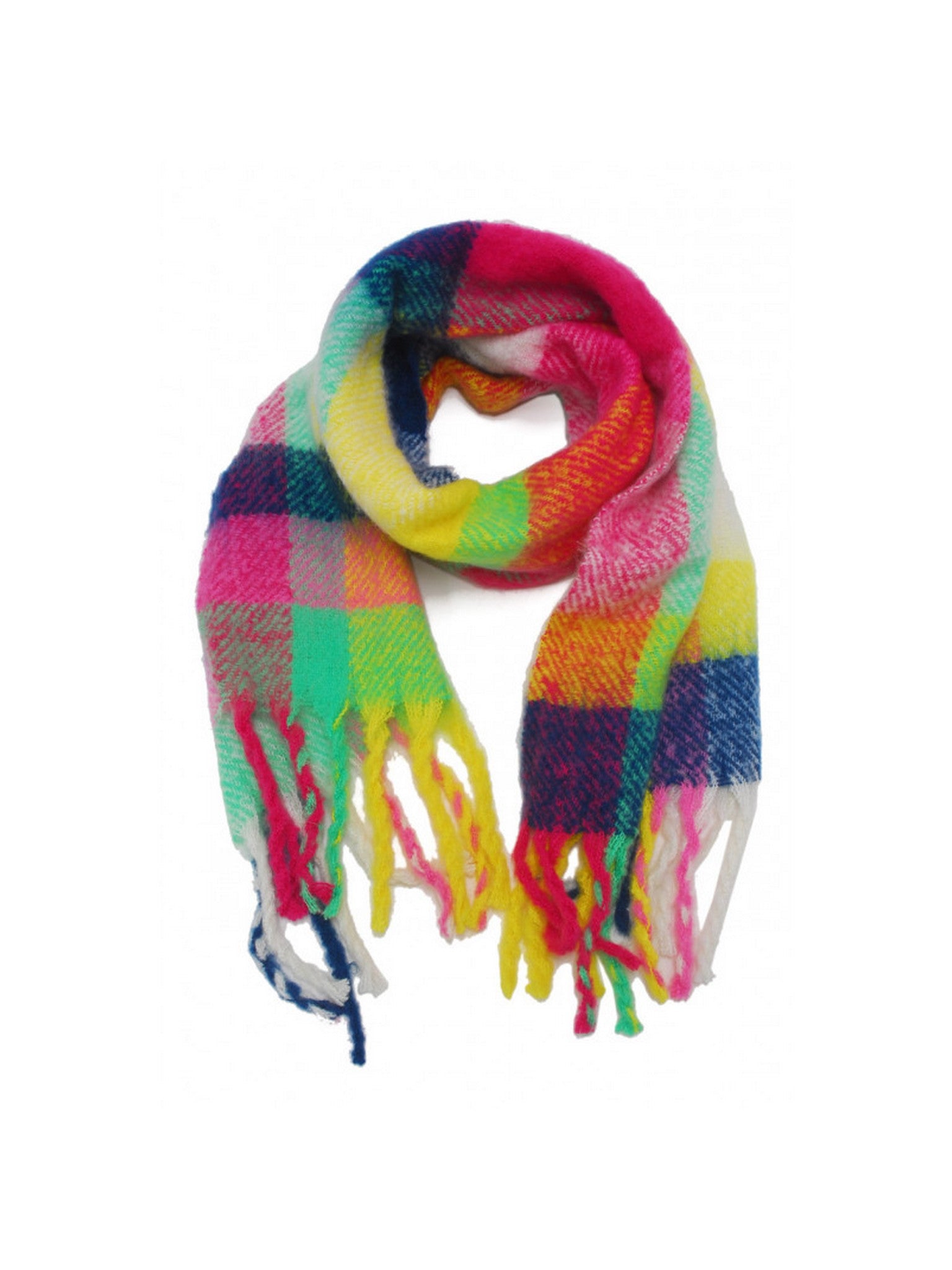 Écharpe à carreaux multicolores avec franges