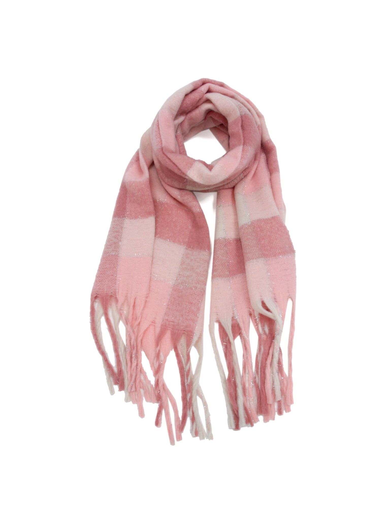 Écharpe à carreaux rose poudré et lurex argenté
