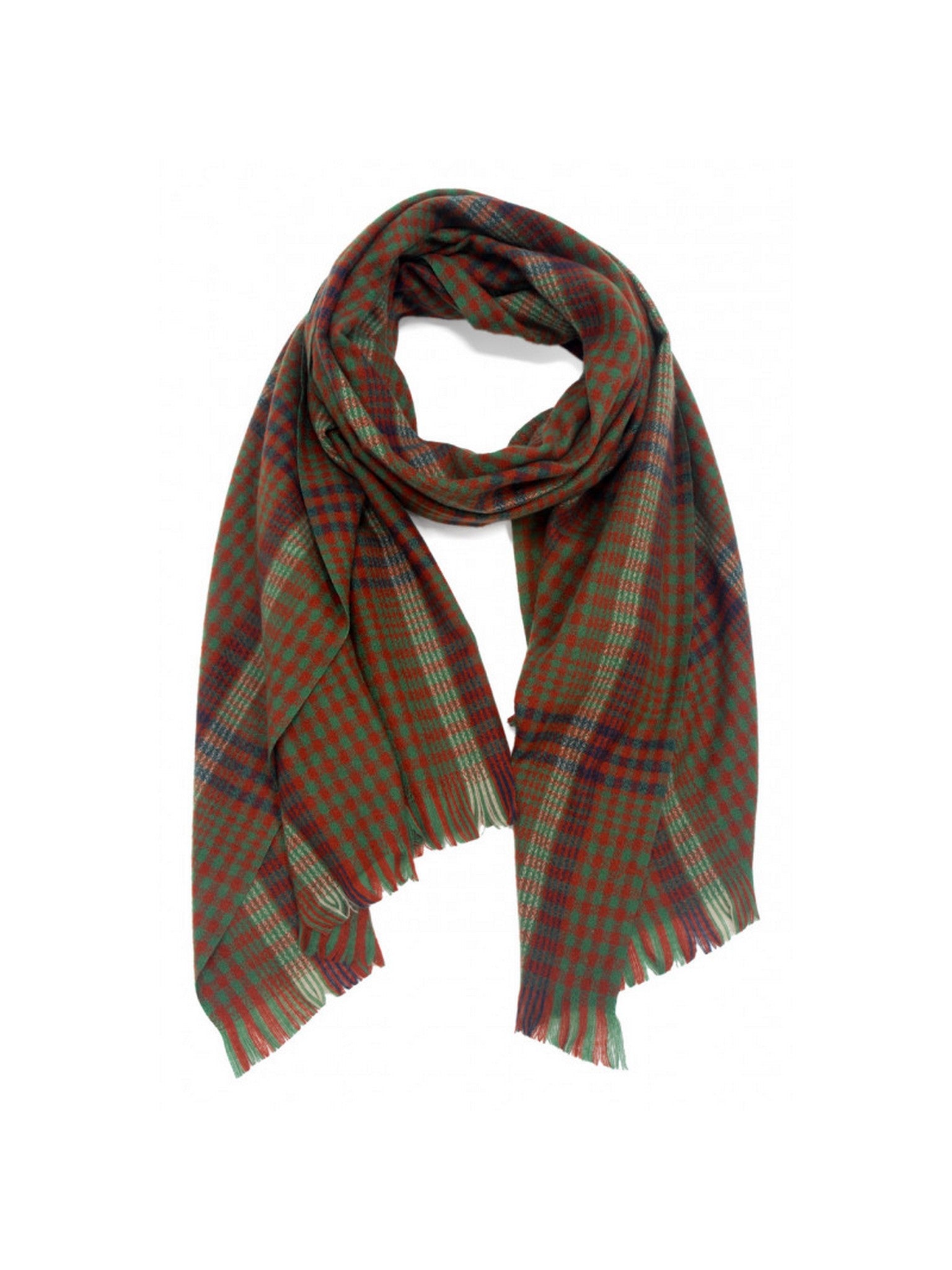 Echarpe à carreaux vert et rouille