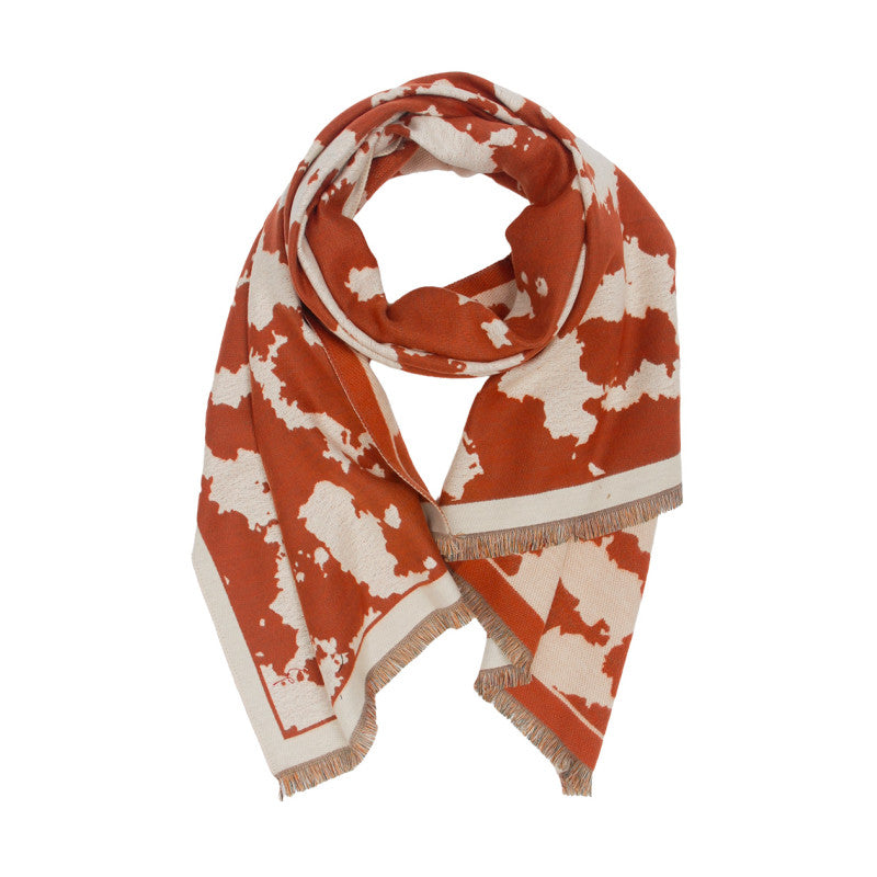 Echarpe rouille terracotta beige avec imprimé animal