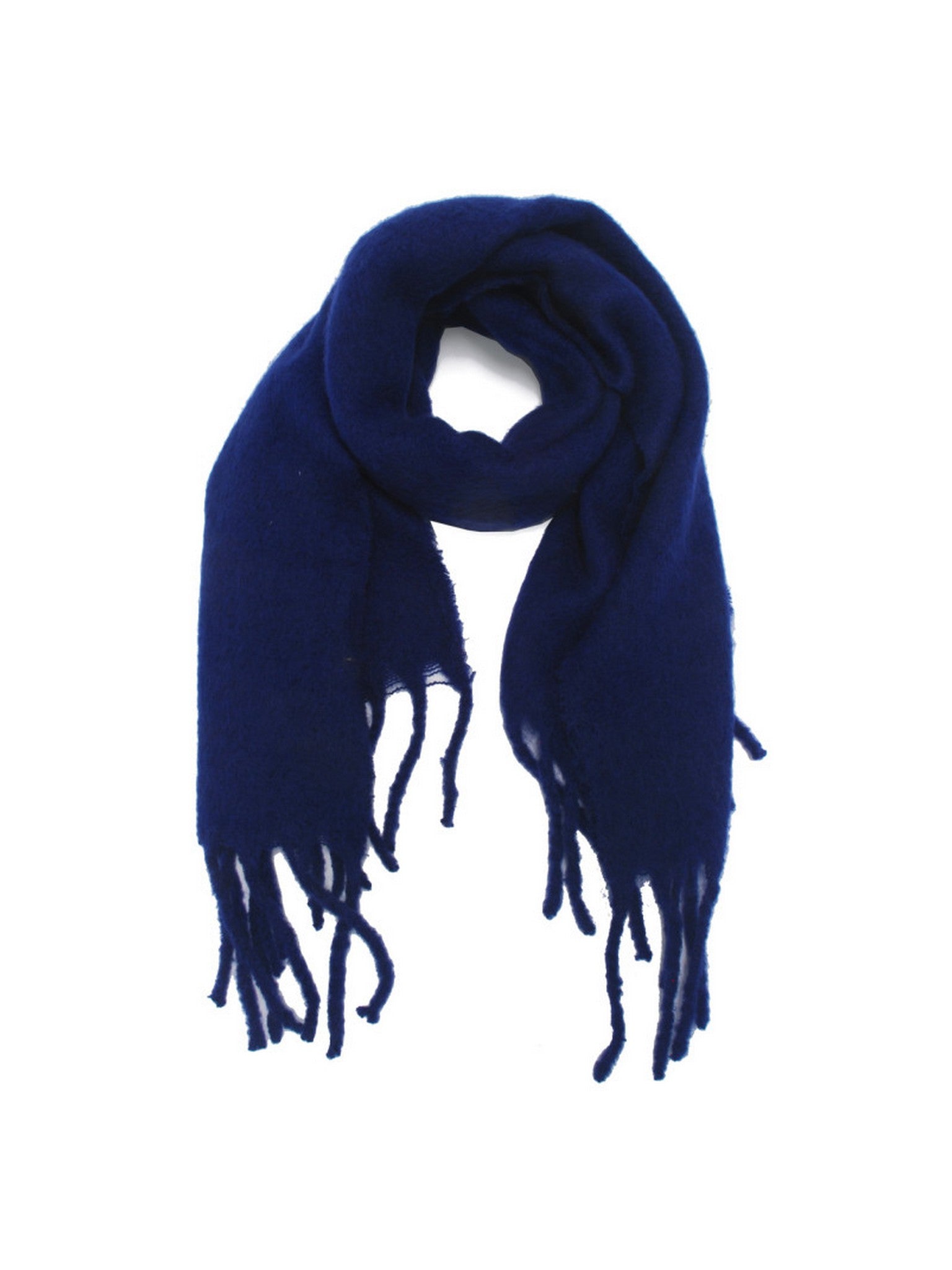 Écharpe recyclée bleu marine avec franges