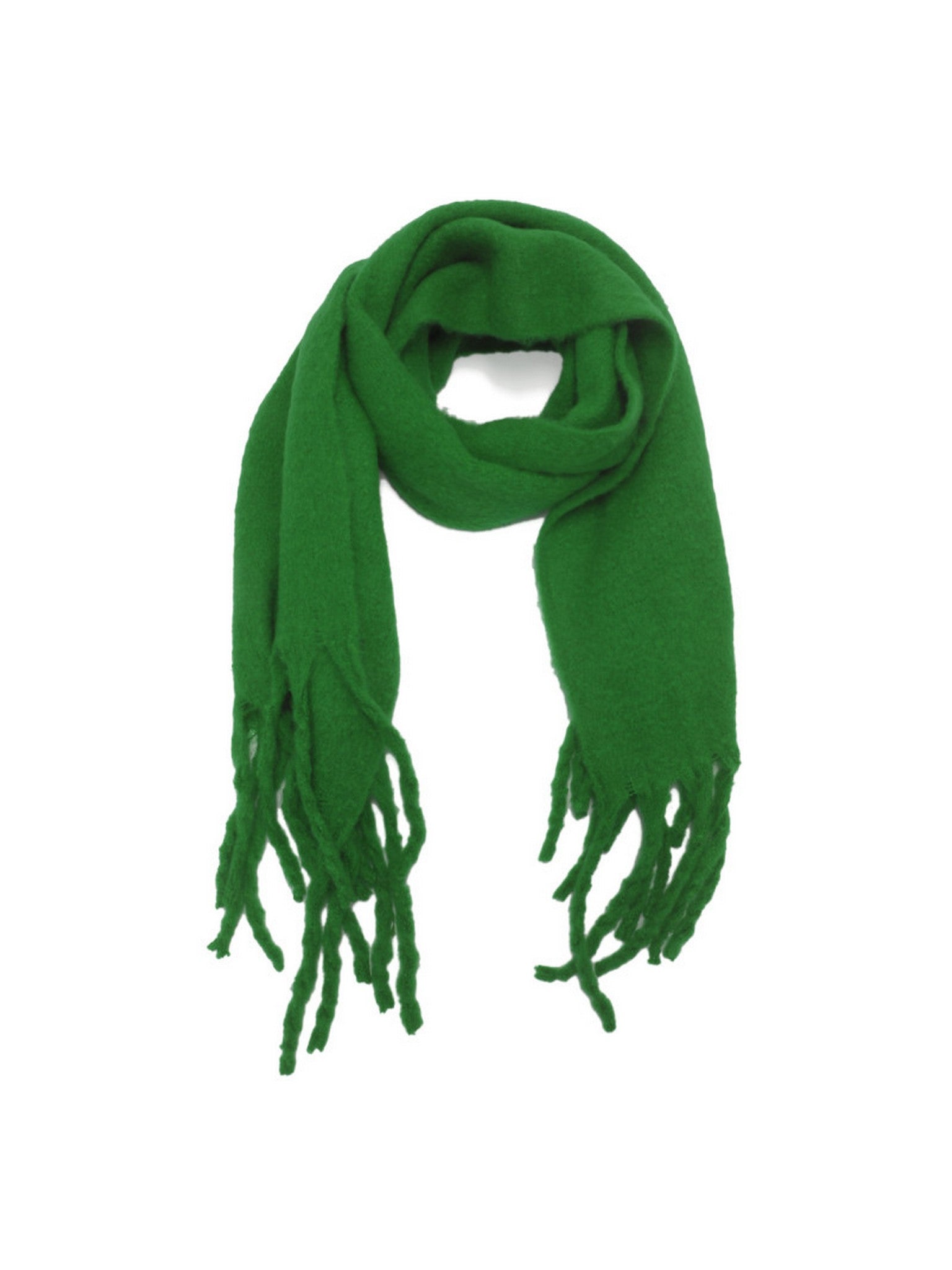 Écharpe recyclée vert gazon avec franges