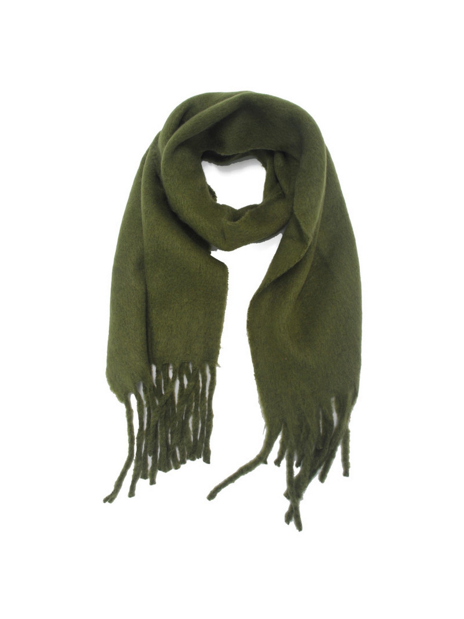 Écharpe recyclée vert kaki avec franges