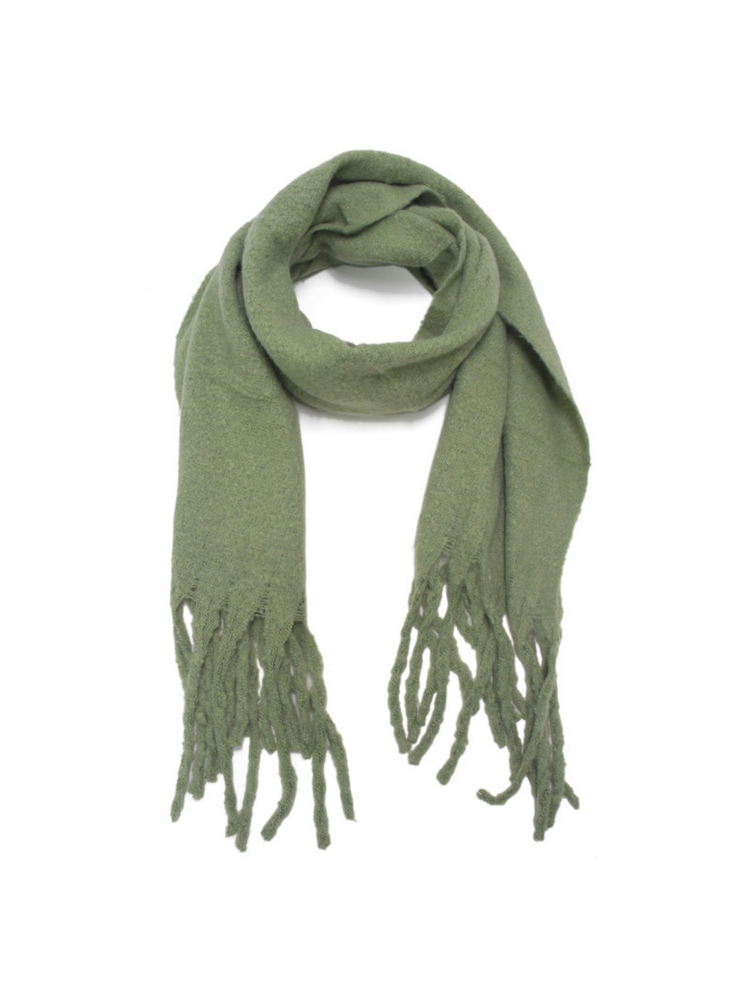 Écharpe recyclée vert sauge avec franges