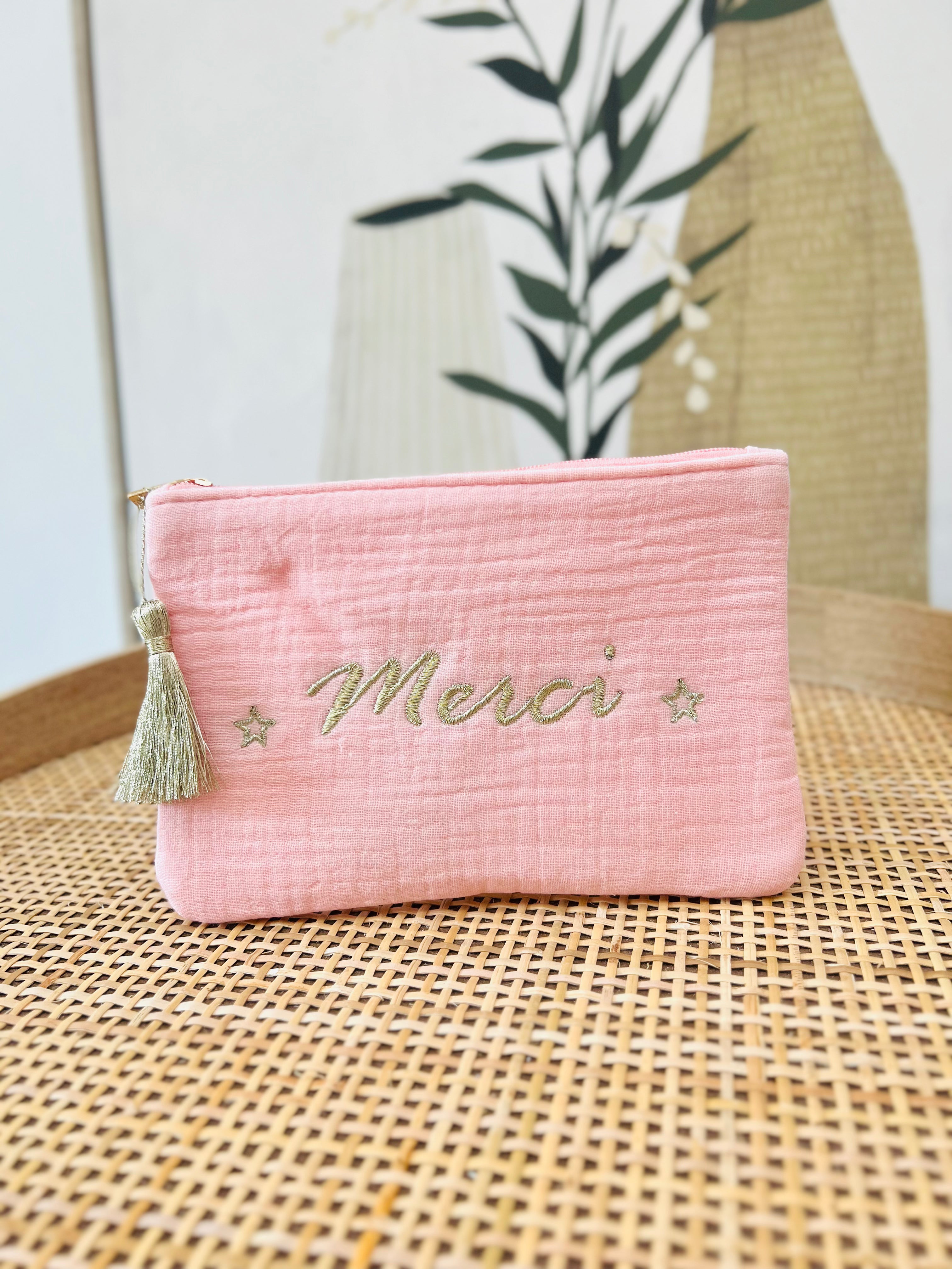 Pochette MERCI rose