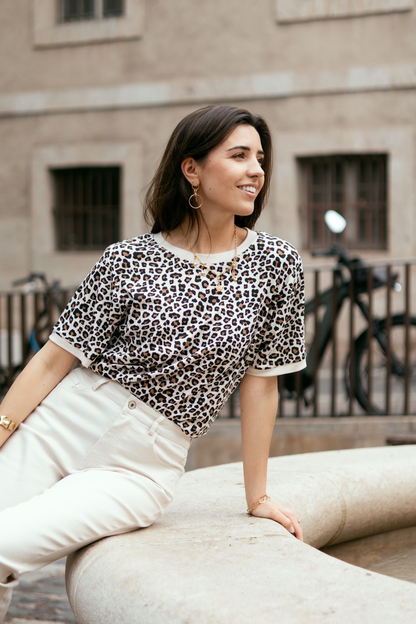 Tee-shirt imprimé léopard beige