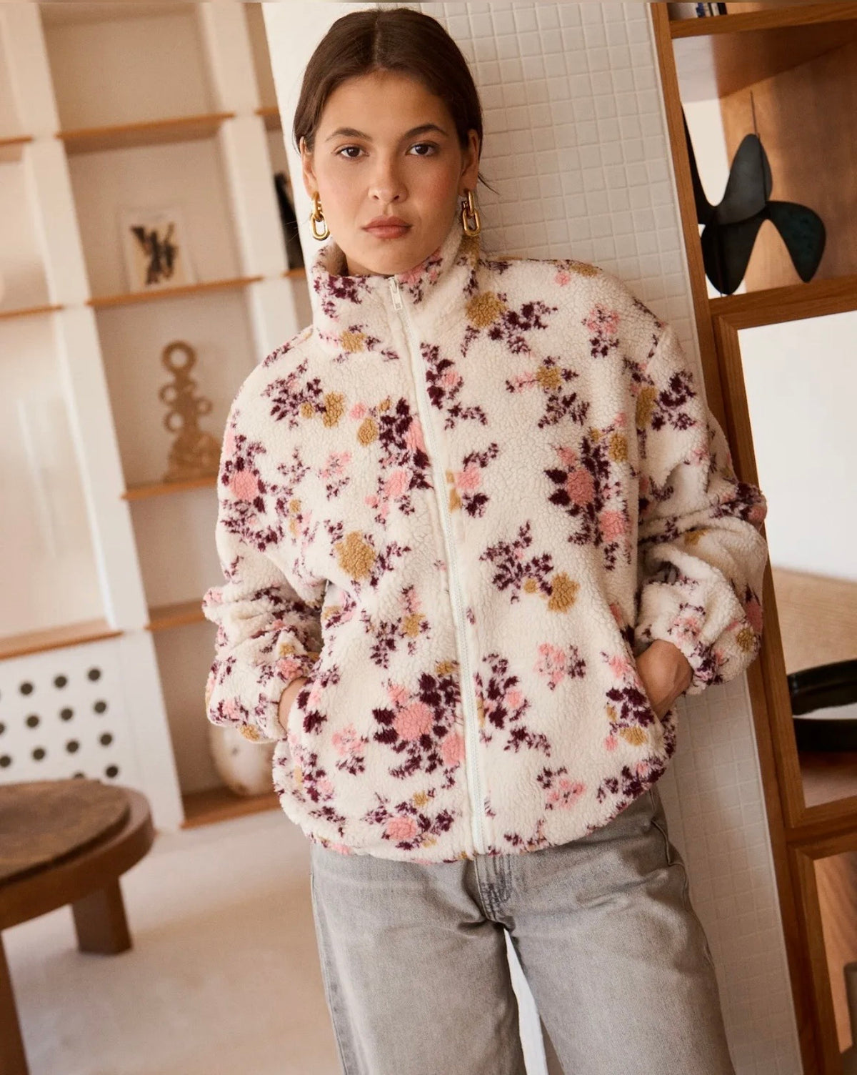 Veste bouclette SOYA imprimé fleuri