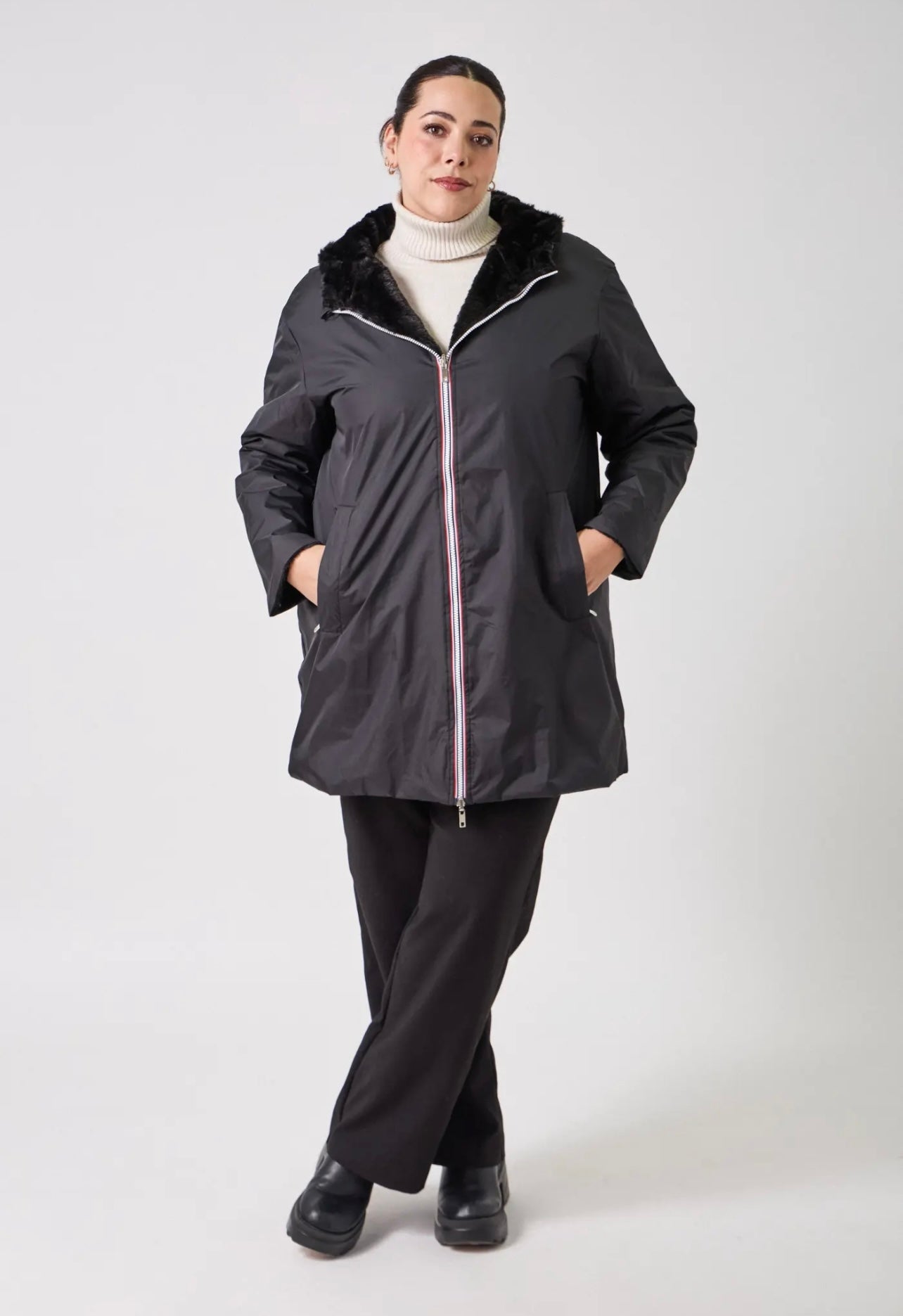 Parka HAPPY SIZE réversible longue fourrée LYNDA noir