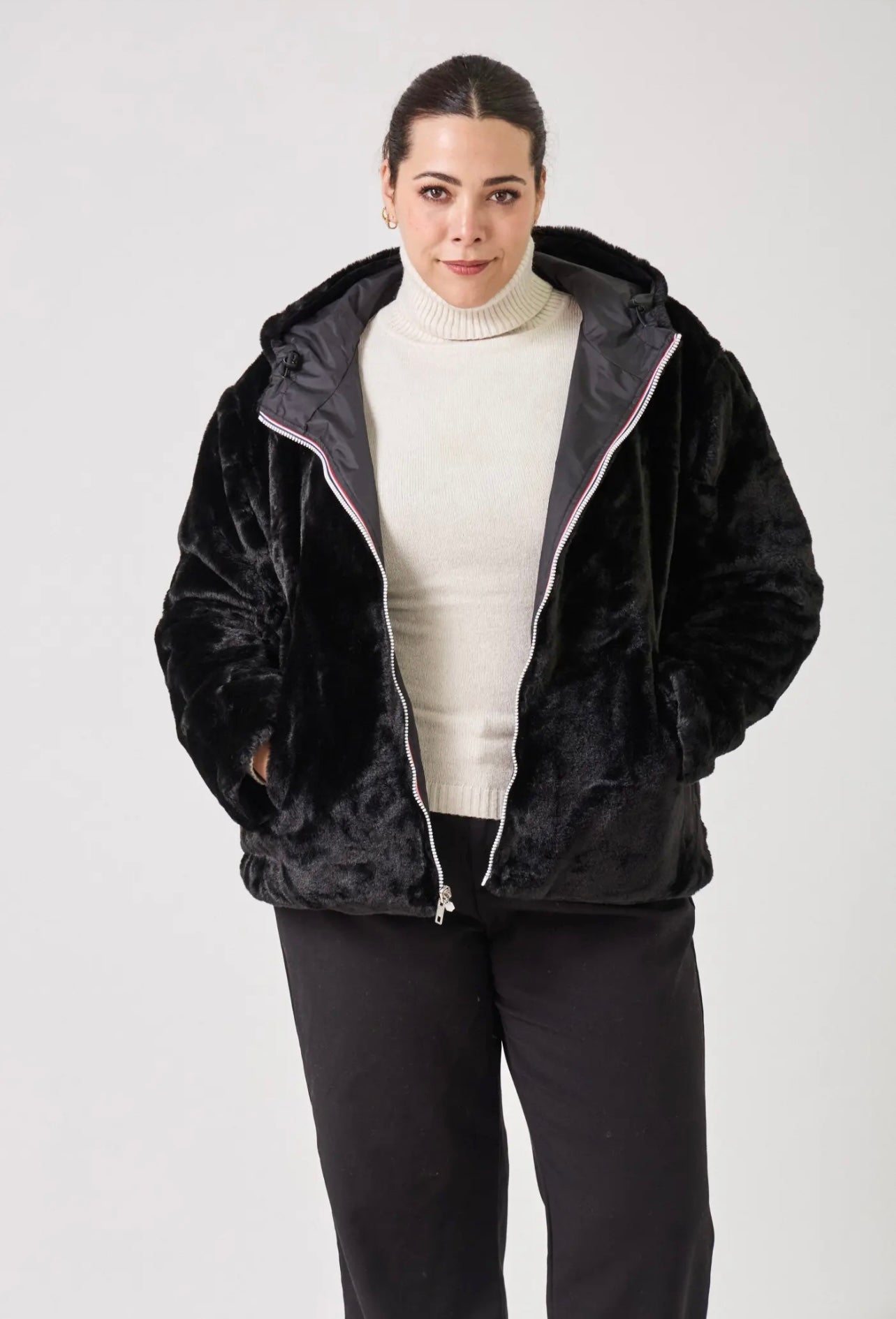 Parka HAPPY SIZE réversible courte fourrée LYNDA noir