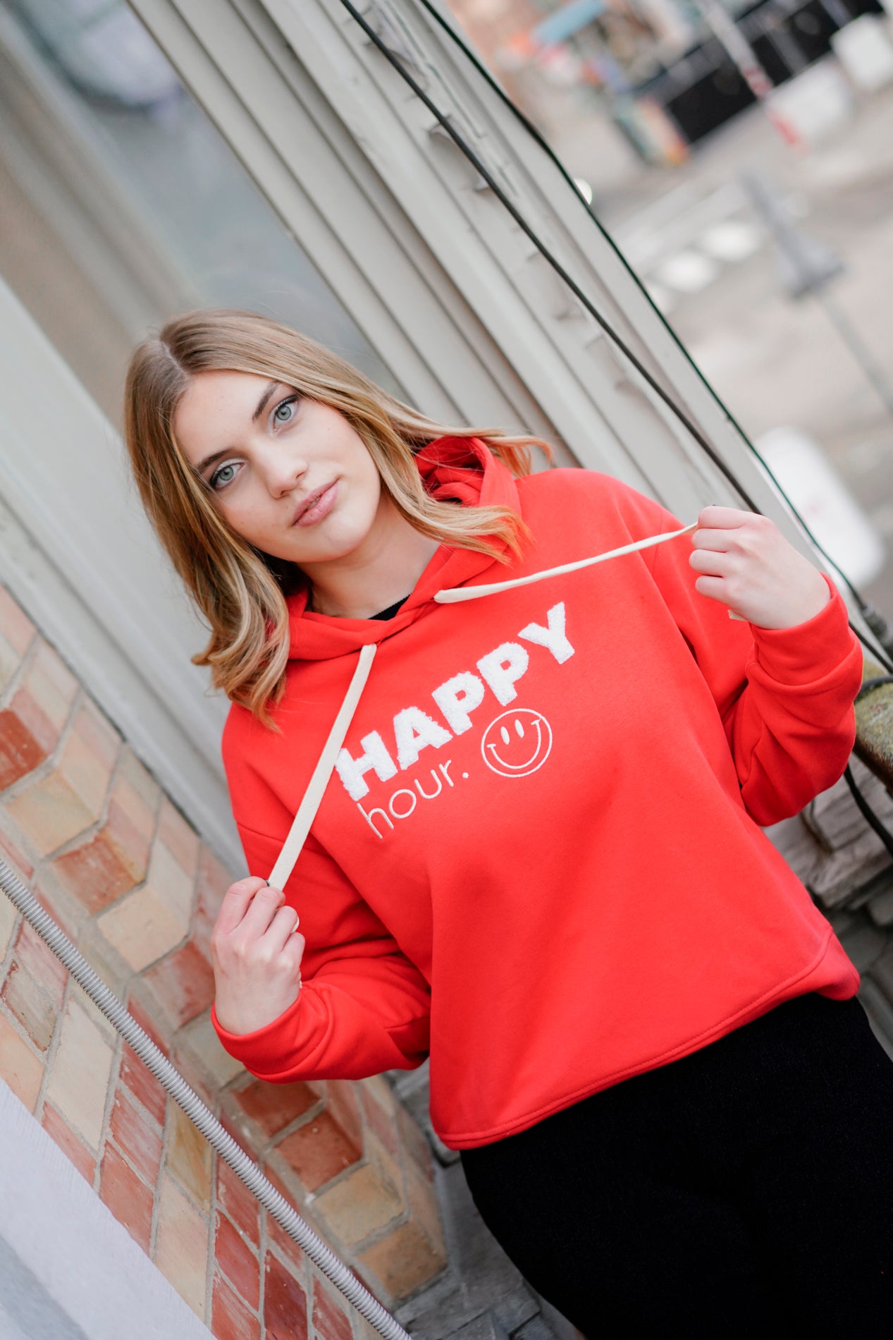 Sweat hoodie HAPPY HOUR rouge corail