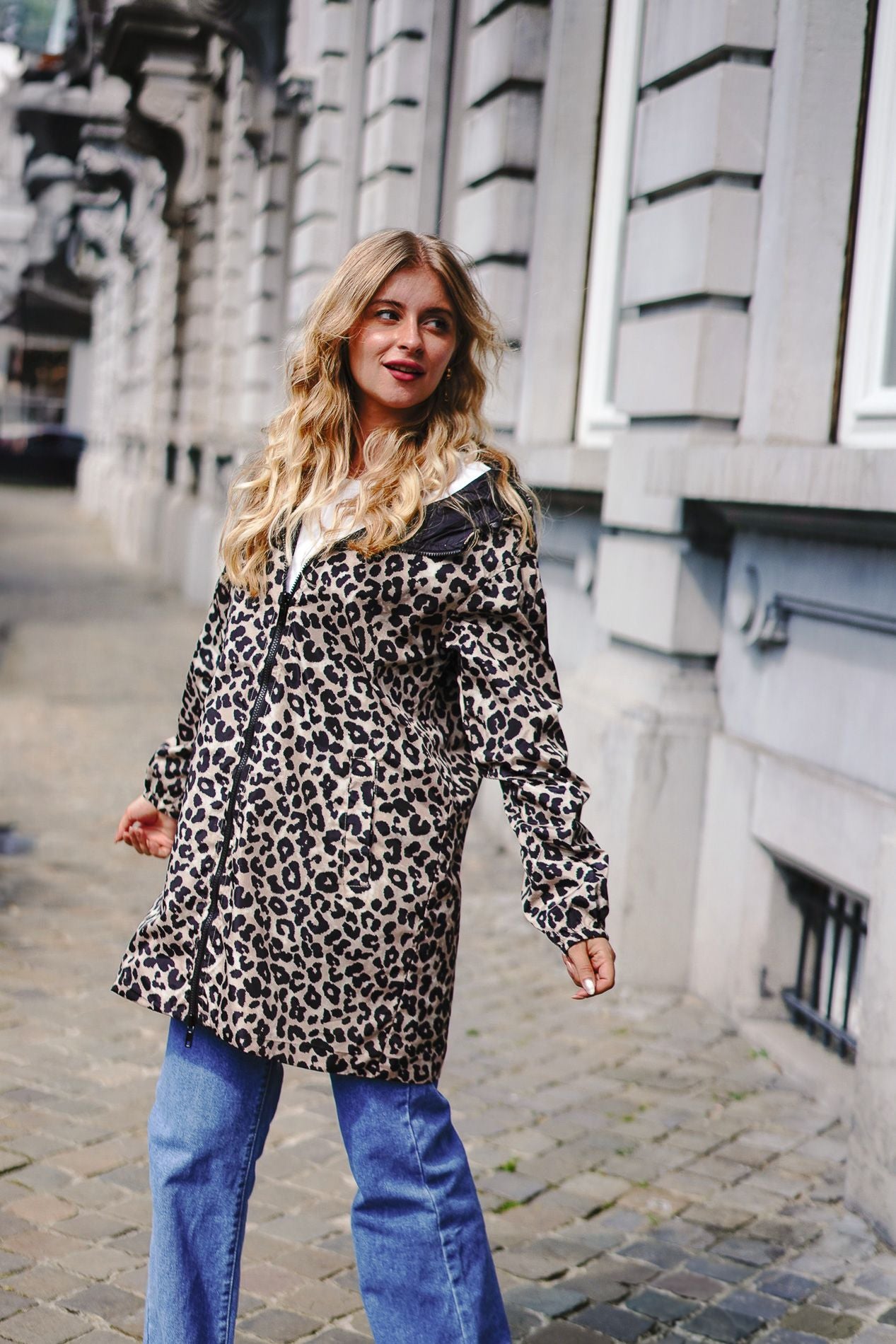 Beige omkeerbare MIA-parka met luipaardprint