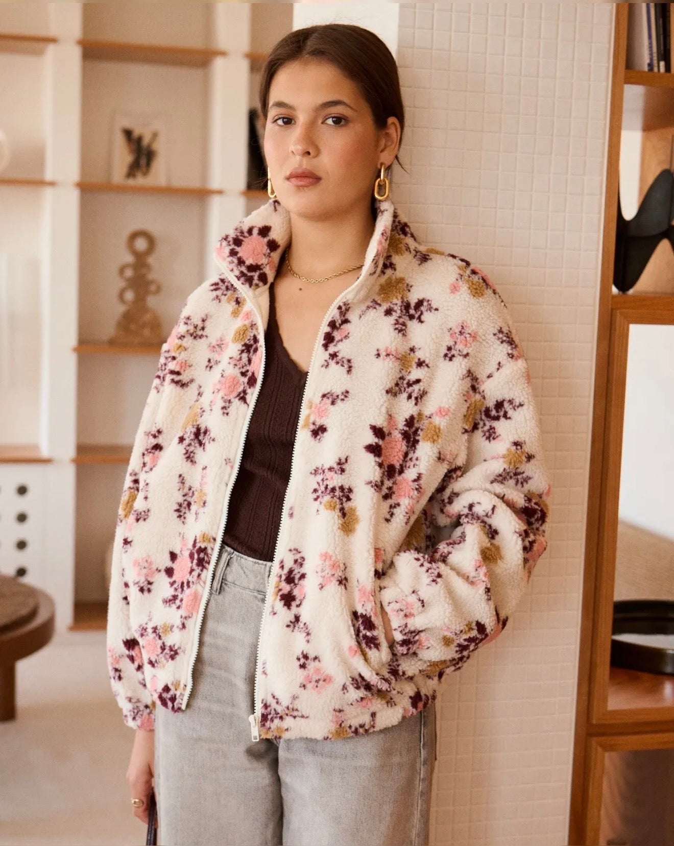 Veste bouclette SOYA imprimé fleuri