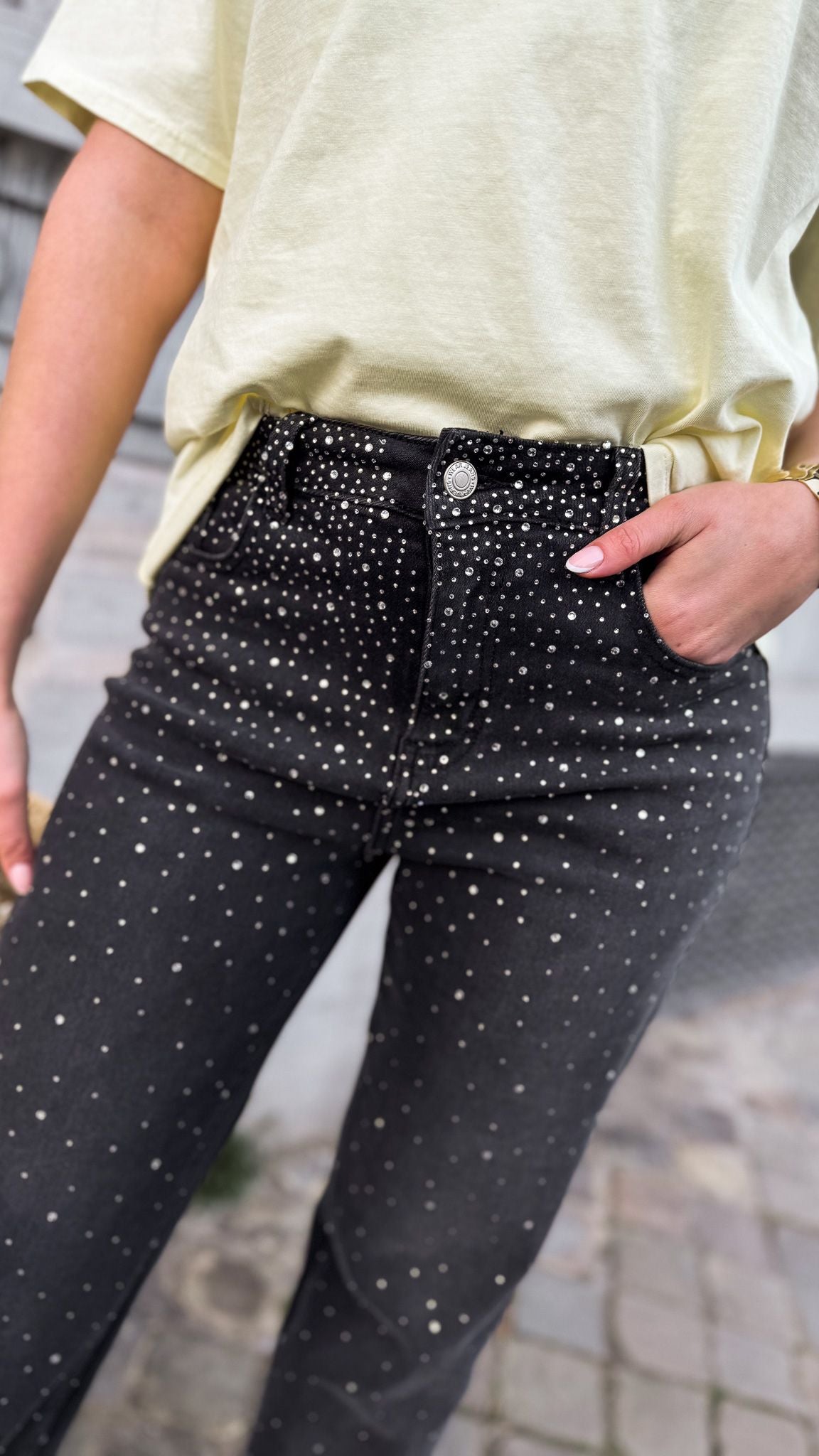 Jeans wide leg SAM noir à strass