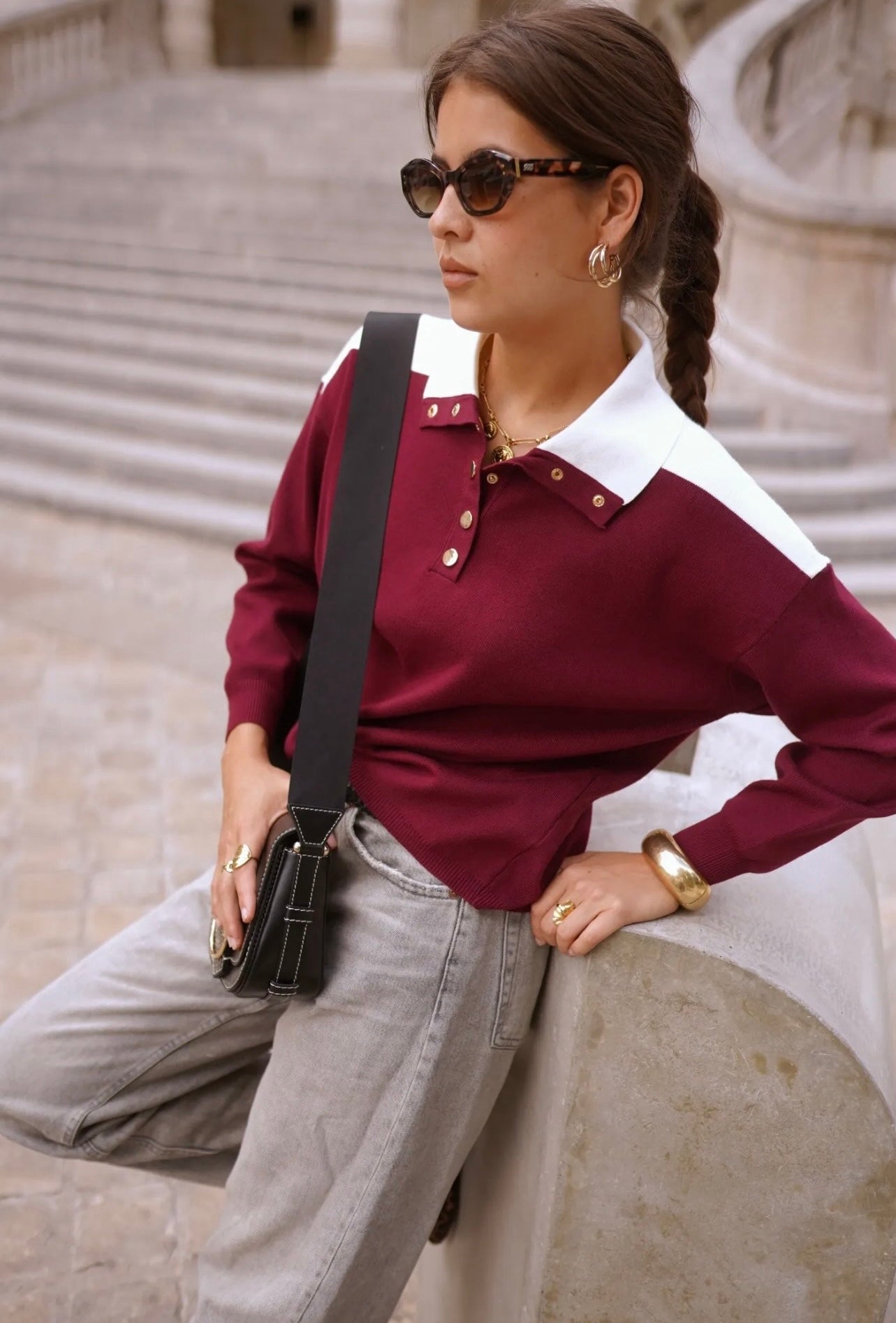 Pull style polo DARCY bordeaux