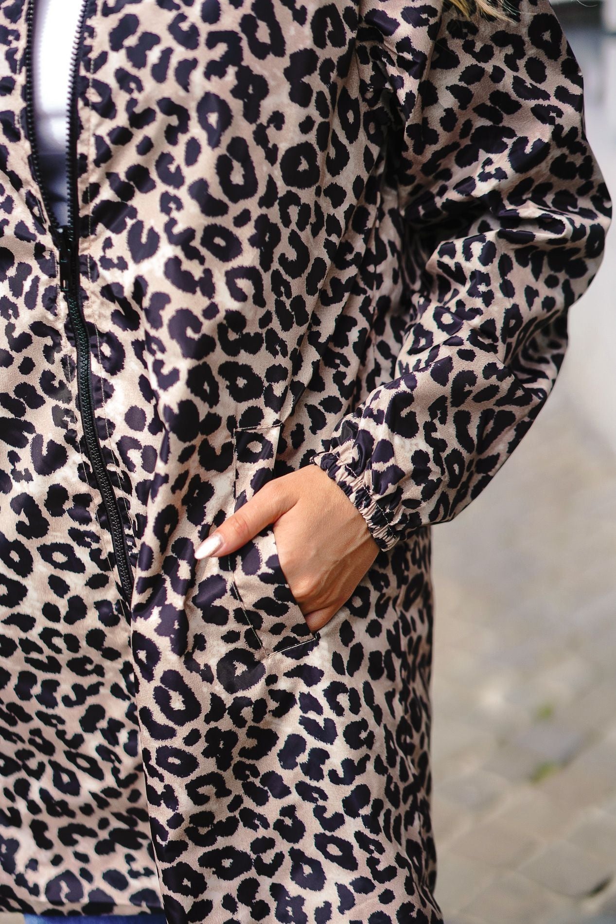 Beige omkeerbare MIA-parka met luipaardprint